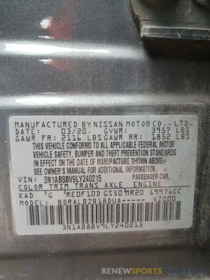 12 Photograph of a damaged car 3N1AB8BV9LY240215 NISSAN SENTRA 2020