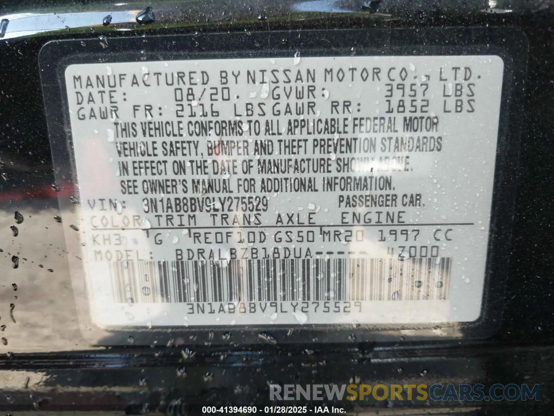 9 Photograph of a damaged car 3N1AB8BV9LY275529 NISSAN SENTRA 2020