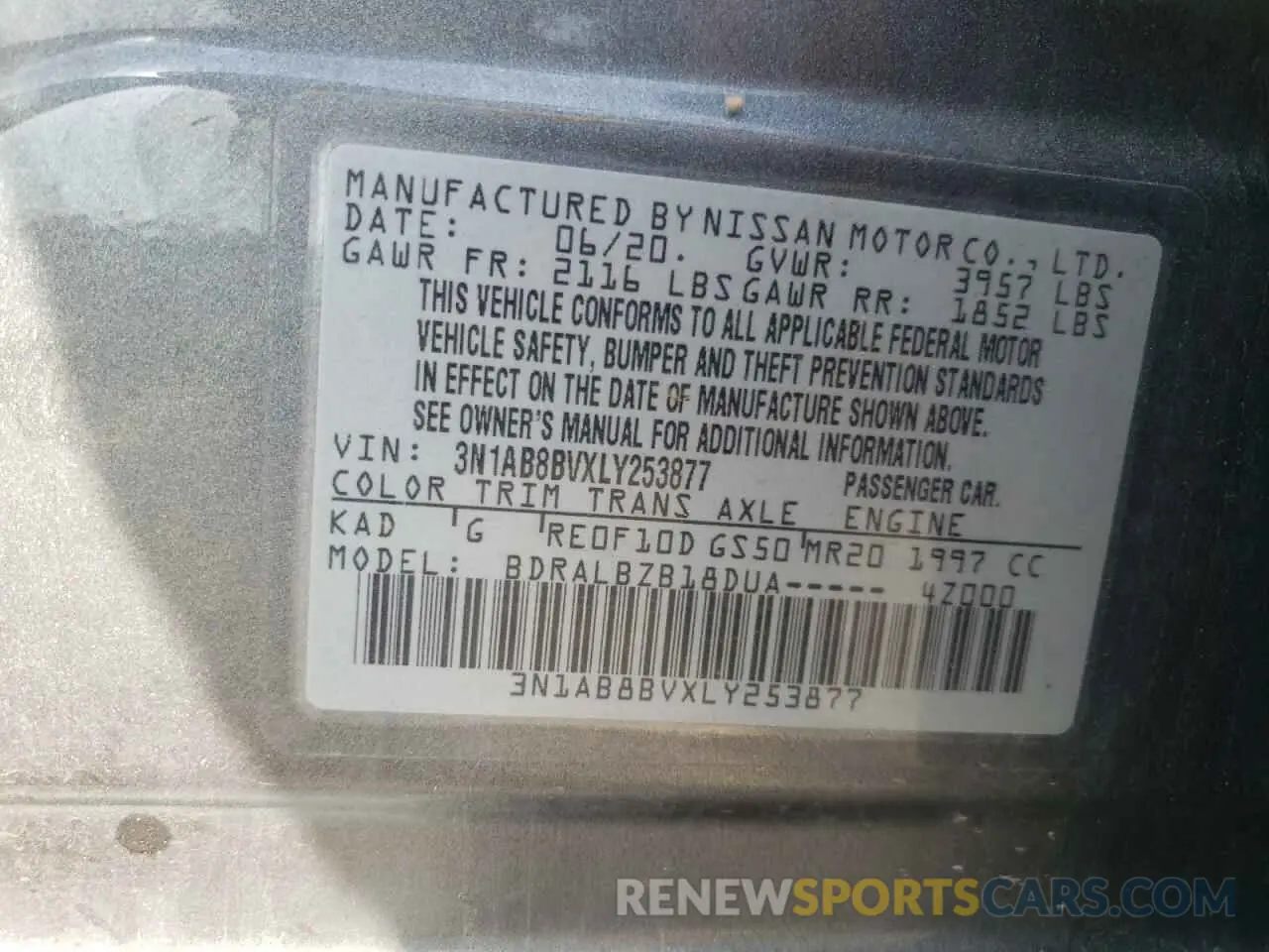 12 Photograph of a damaged car 3N1AB8BVXLY253877 NISSAN SENTRA 2020
