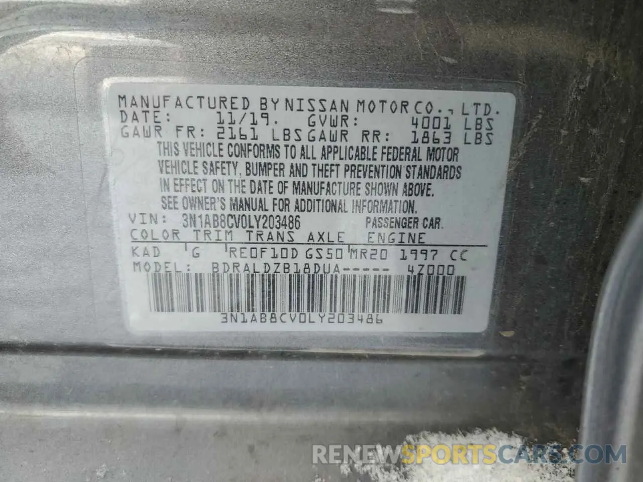 12 Photograph of a damaged car 3N1AB8CV0LY203486 NISSAN SENTRA 2020