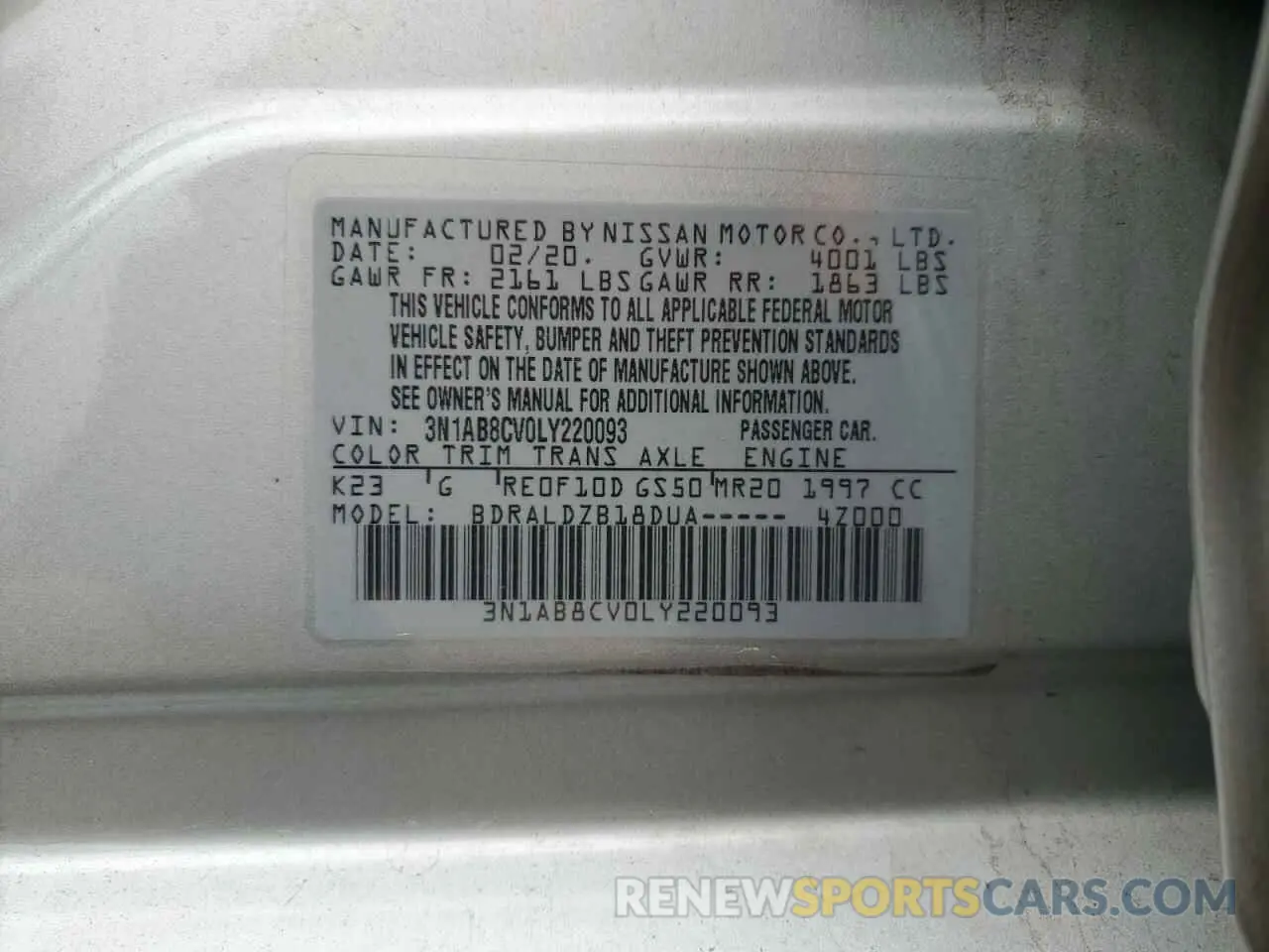 14 Photograph of a damaged car 3N1AB8CV0LY220093 NISSAN SENTRA 2020