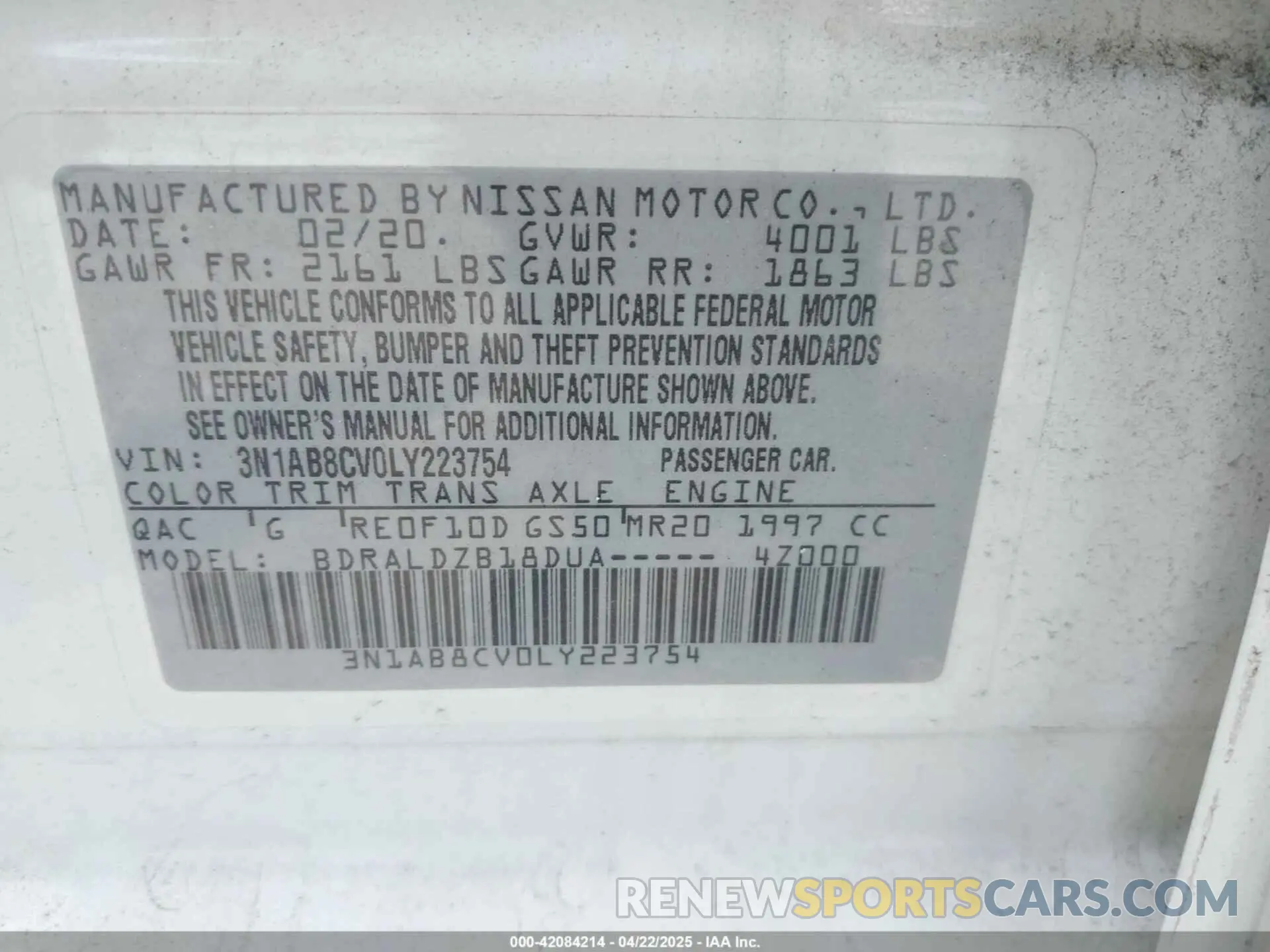 9 Photograph of a damaged car 3N1AB8CV0LY223754 NISSAN SENTRA 2020
