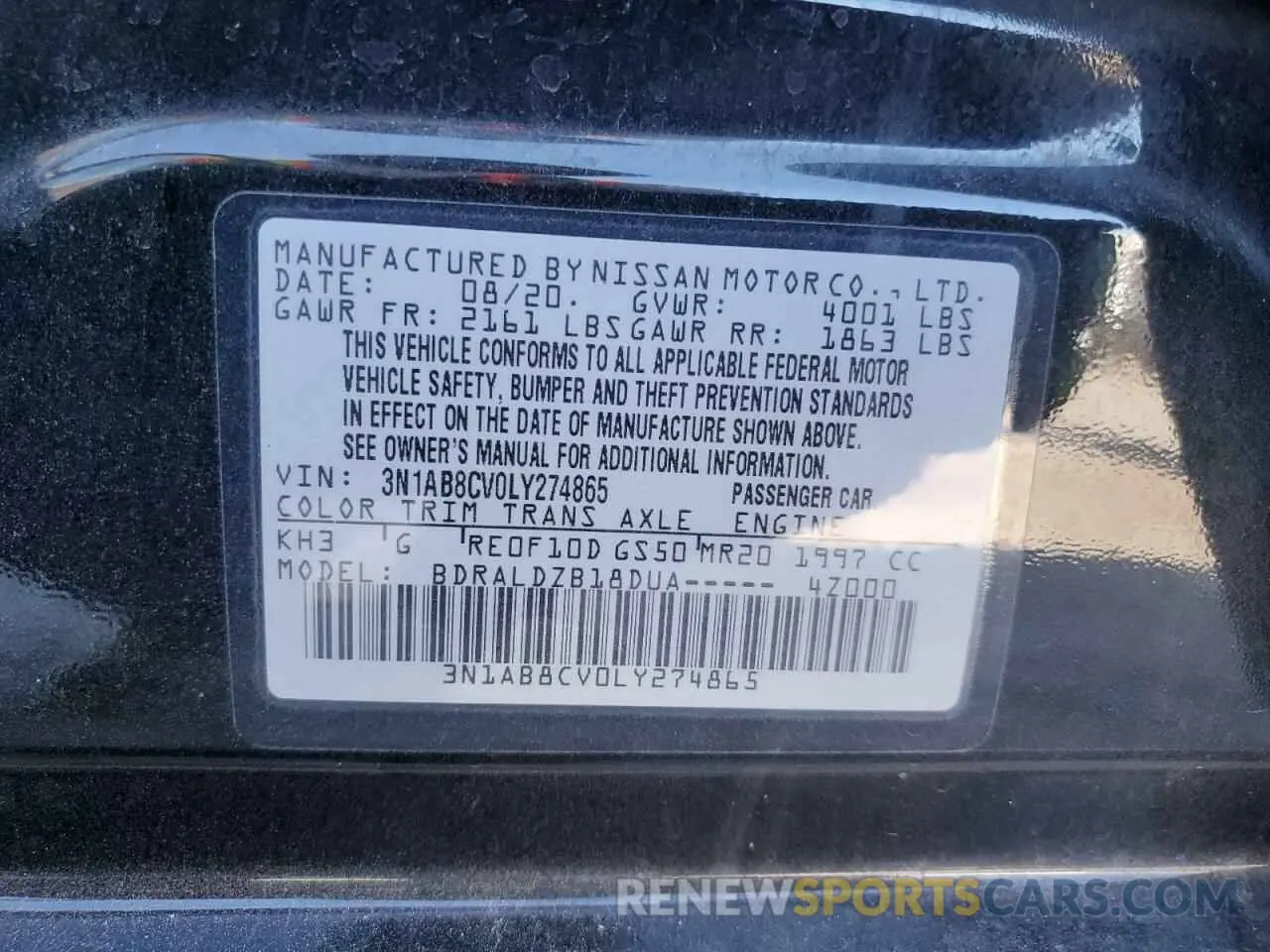 14 Photograph of a damaged car 3N1AB8CV0LY274865 NISSAN SENTRA 2020