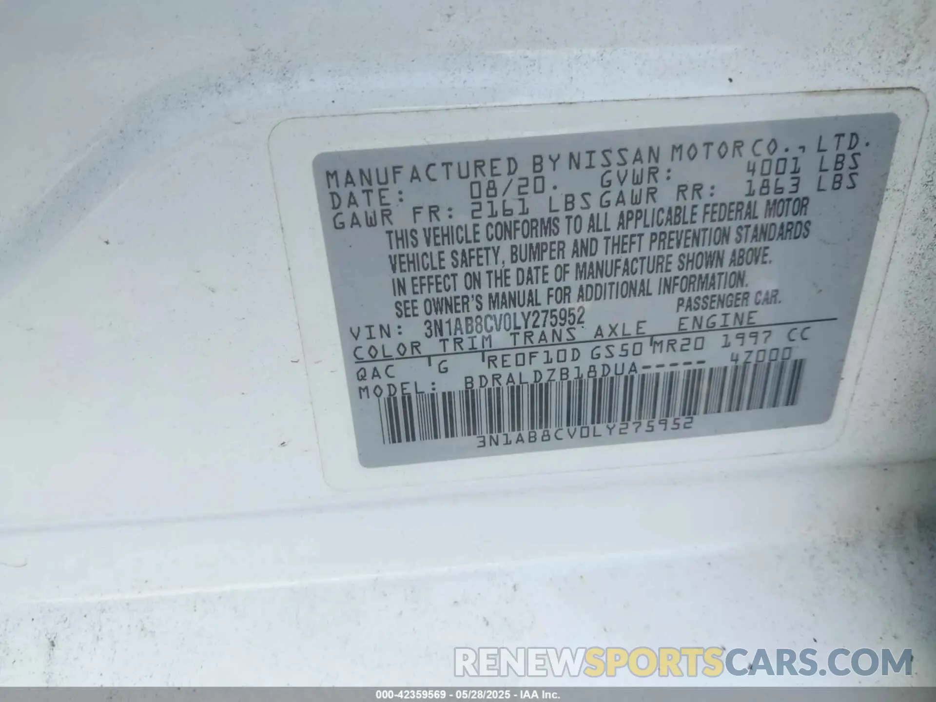 9 Photograph of a damaged car 3N1AB8CV0LY275952 NISSAN SENTRA 2020