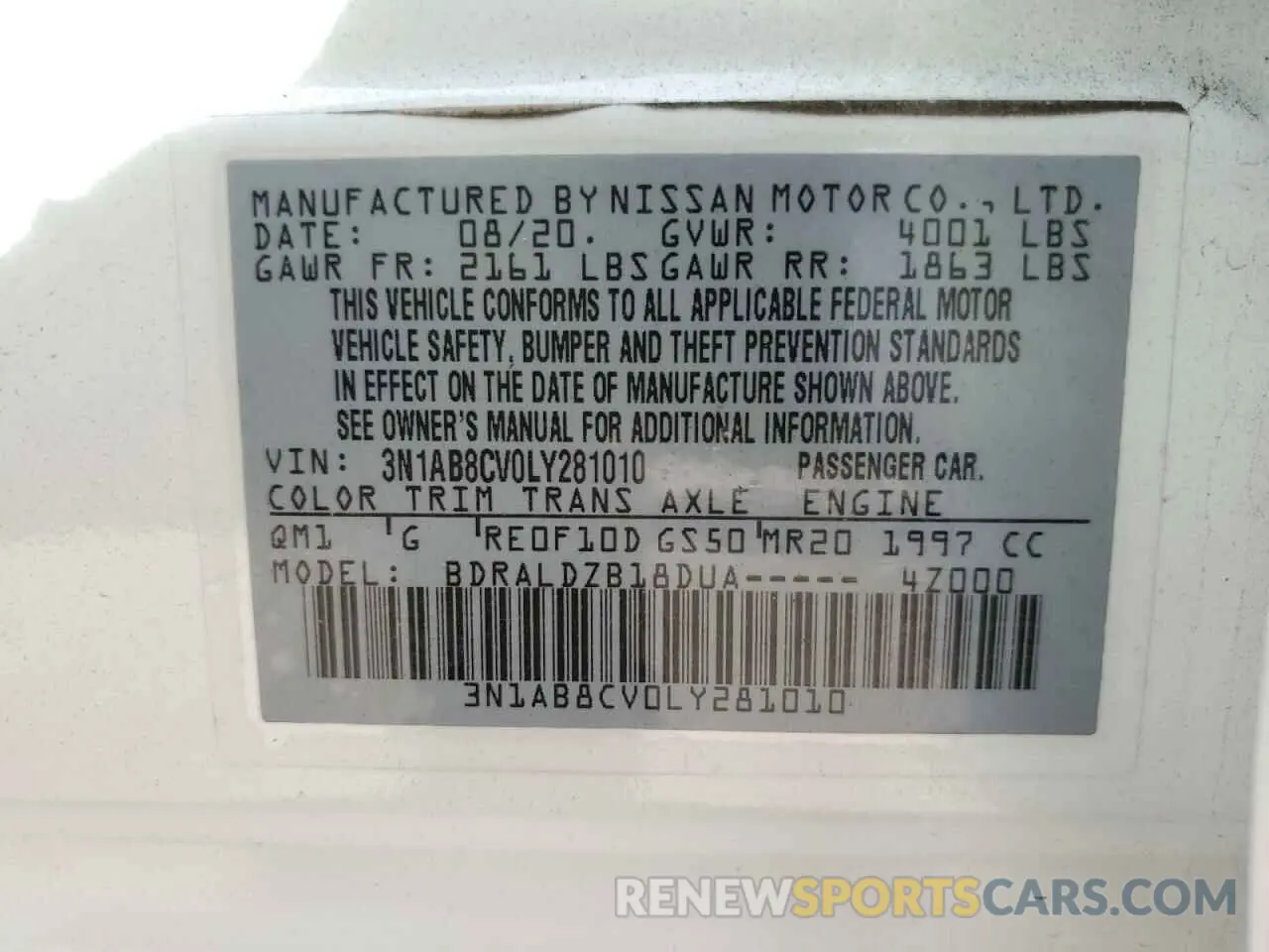 12 Photograph of a damaged car 3N1AB8CV0LY281010 NISSAN SENTRA 2020