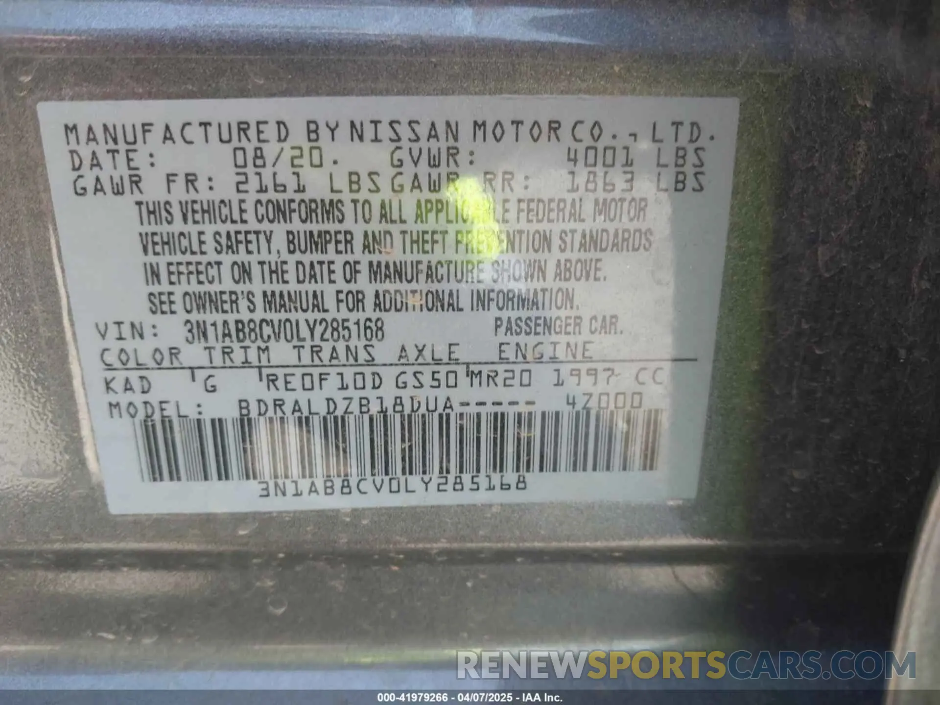 9 Photograph of a damaged car 3N1AB8CV0LY285168 NISSAN SENTRA 2020