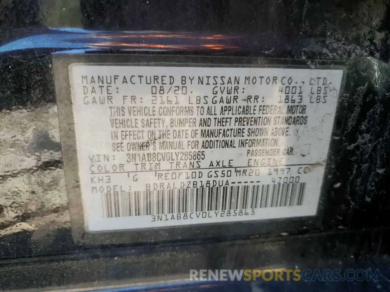 13 Photograph of a damaged car 3N1AB8CV0LY285865 NISSAN SENTRA 2020