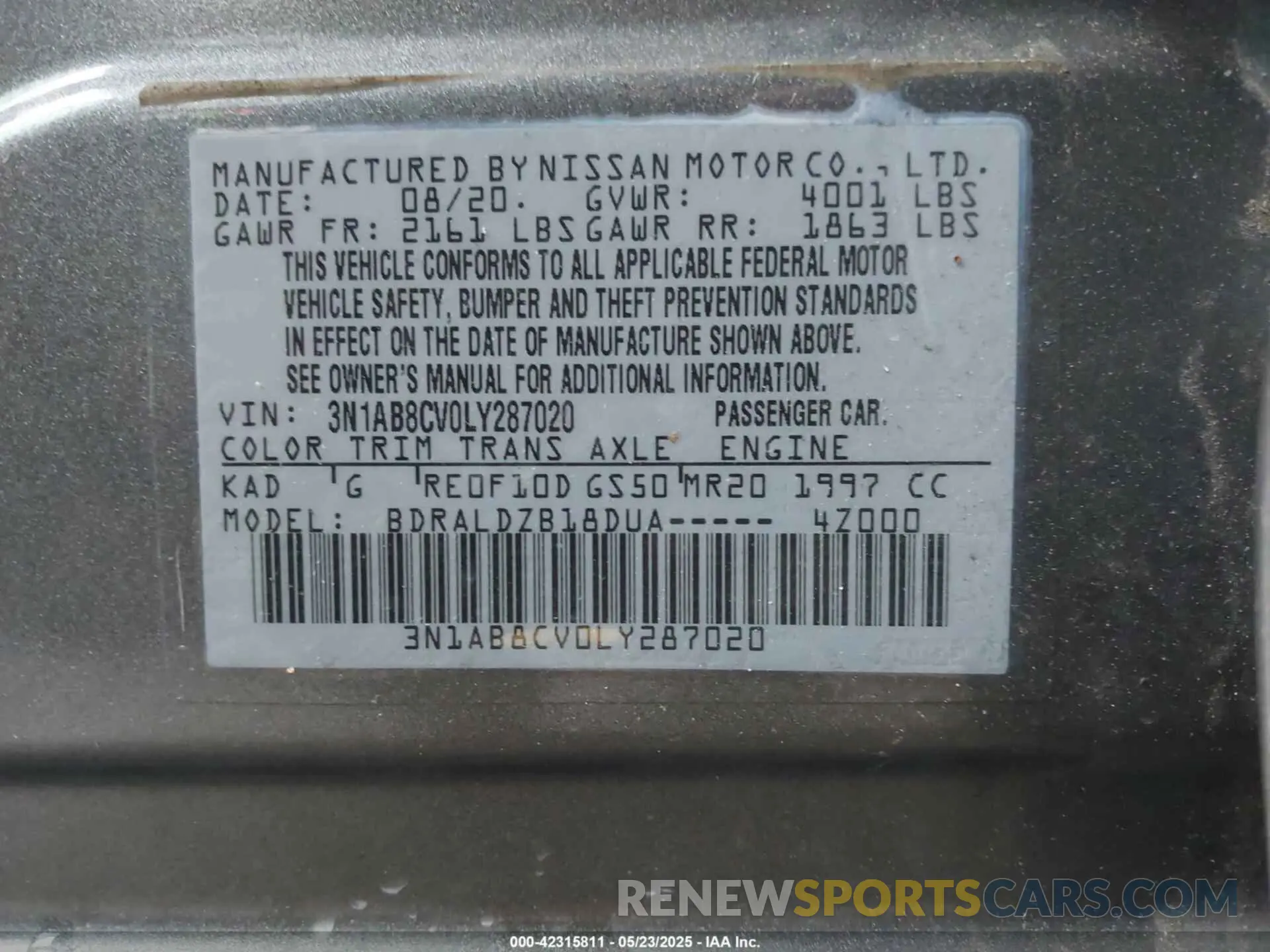9 Photograph of a damaged car 3N1AB8CV0LY287020 NISSAN SENTRA 2020