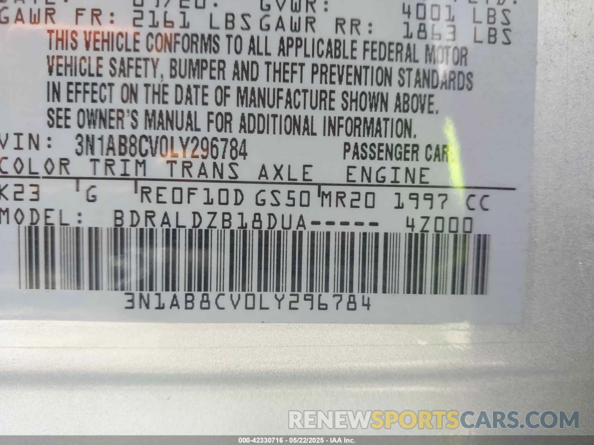 9 Photograph of a damaged car 3N1AB8CV0LY296784 NISSAN SENTRA 2020