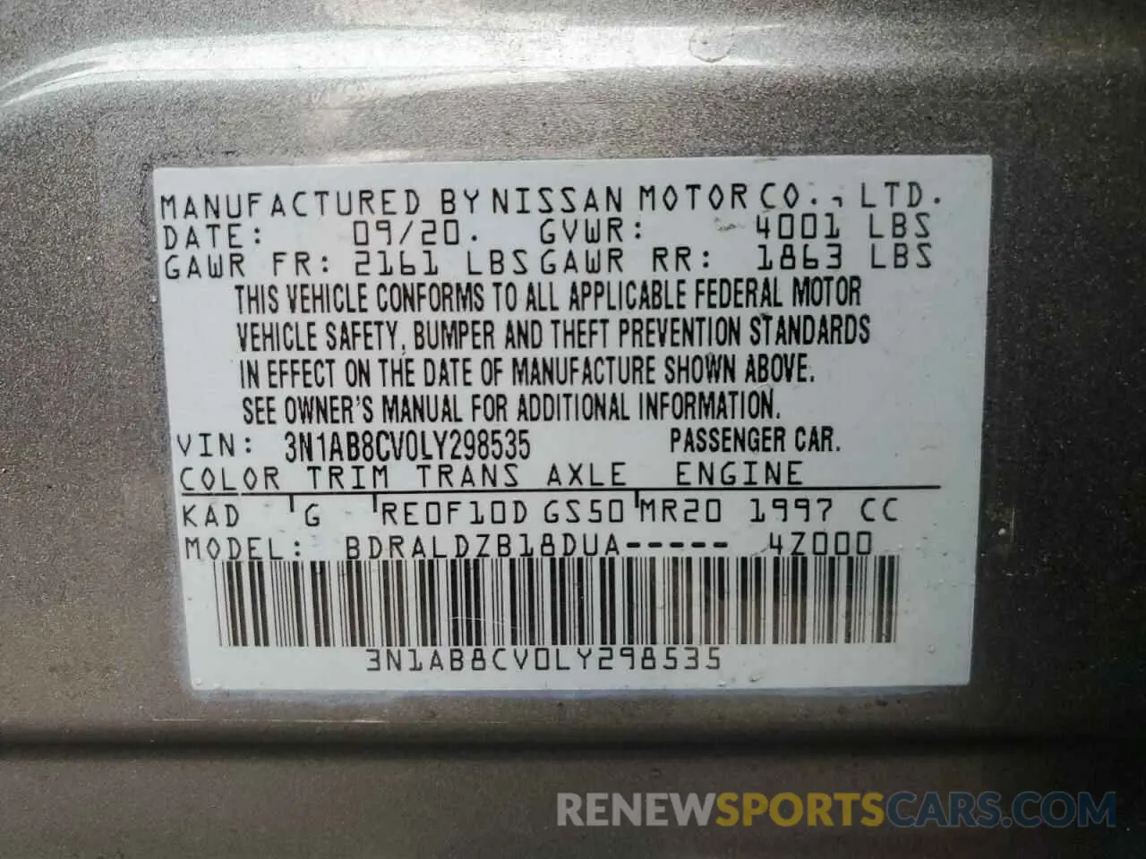 12 Photograph of a damaged car 3N1AB8CV0LY298535 NISSAN SENTRA 2020