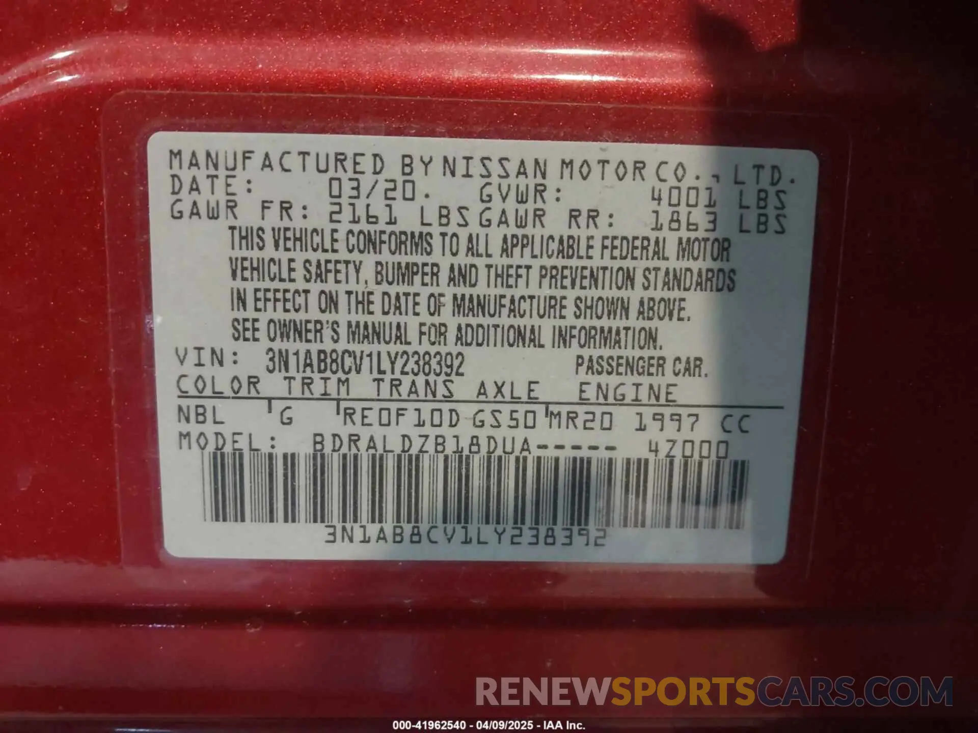 9 Photograph of a damaged car 3N1AB8CV1LY238392 NISSAN SENTRA 2020
