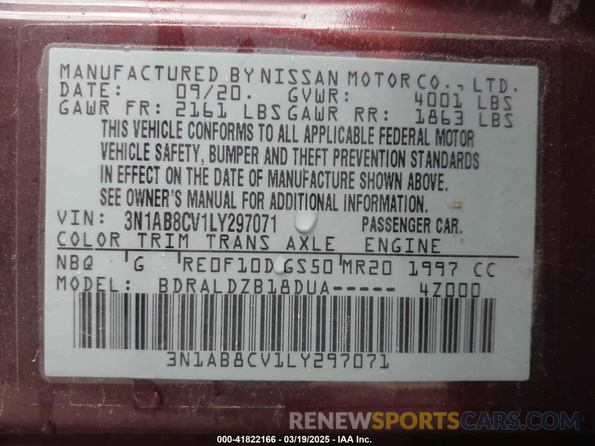 9 Photograph of a damaged car 3N1AB8CV1LY297071 NISSAN SENTRA 2020
