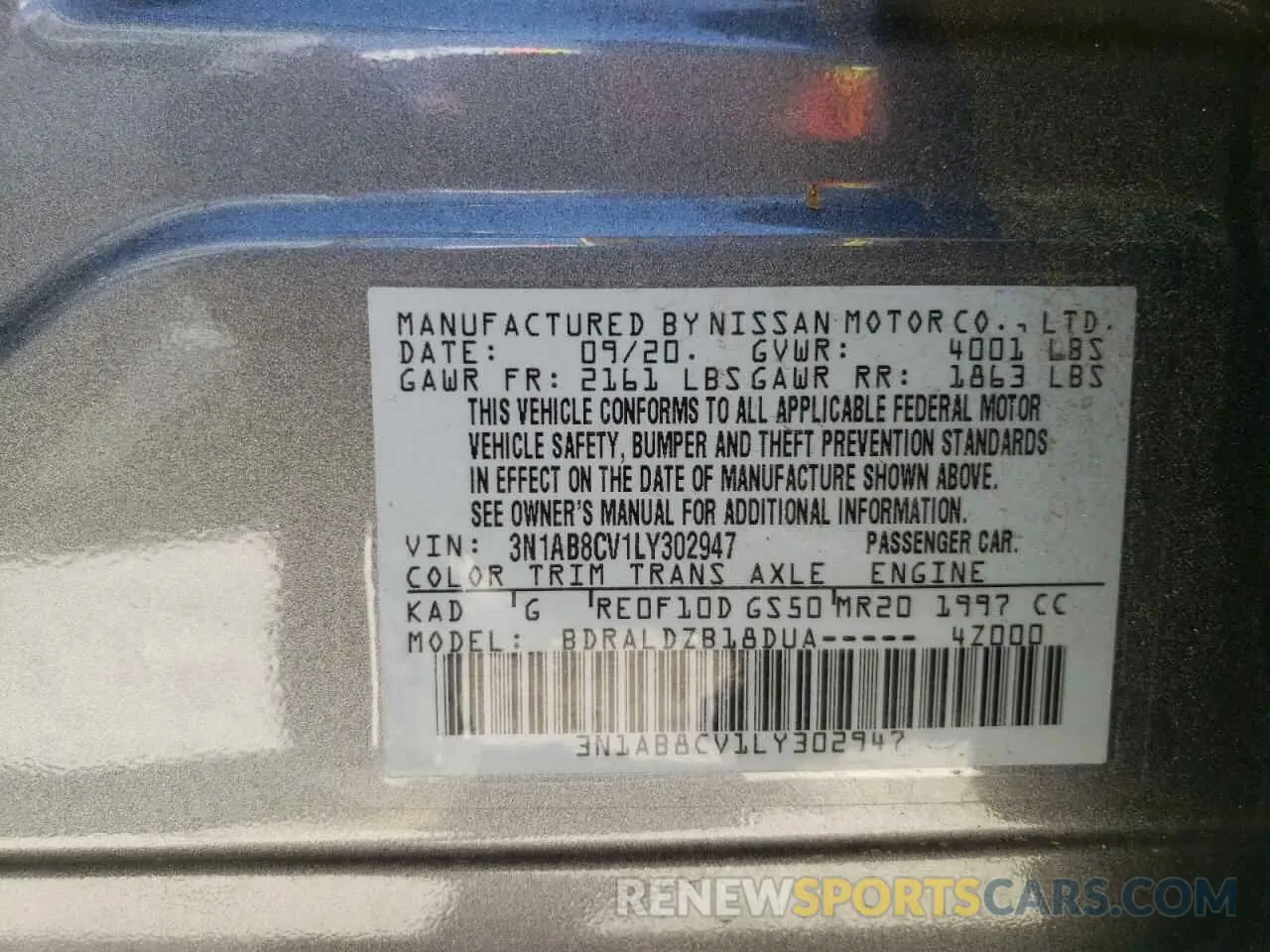 12 Photograph of a damaged car 3N1AB8CV1LY302947 NISSAN SENTRA 2020
