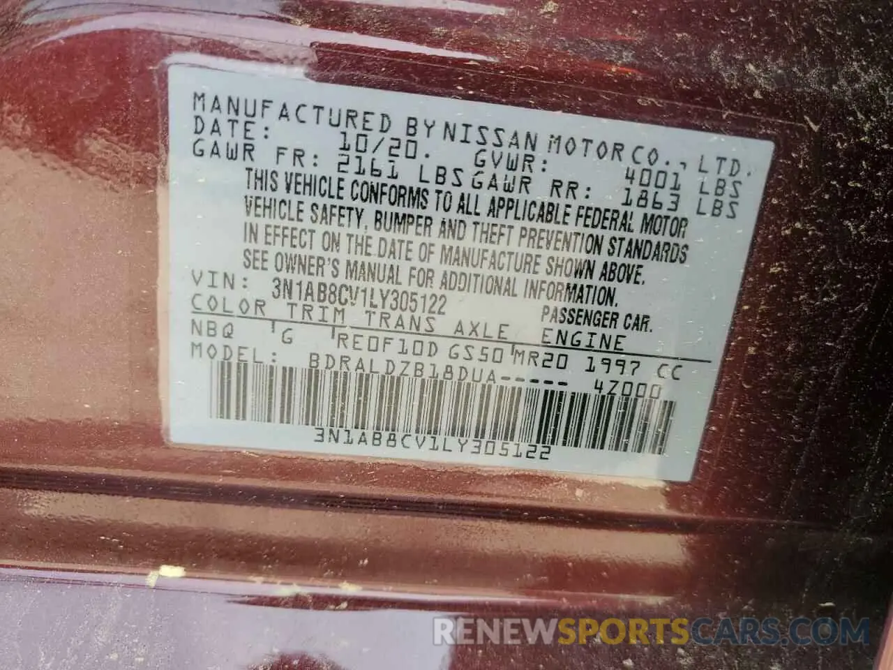 12 Photograph of a damaged car 3N1AB8CV1LY305122 NISSAN SENTRA 2020