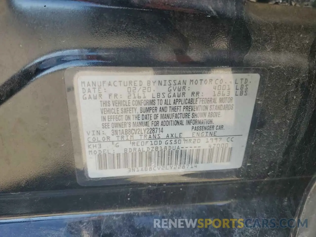 14 Photograph of a damaged car 3N1AB8CV2LY228714 NISSAN SENTRA 2020