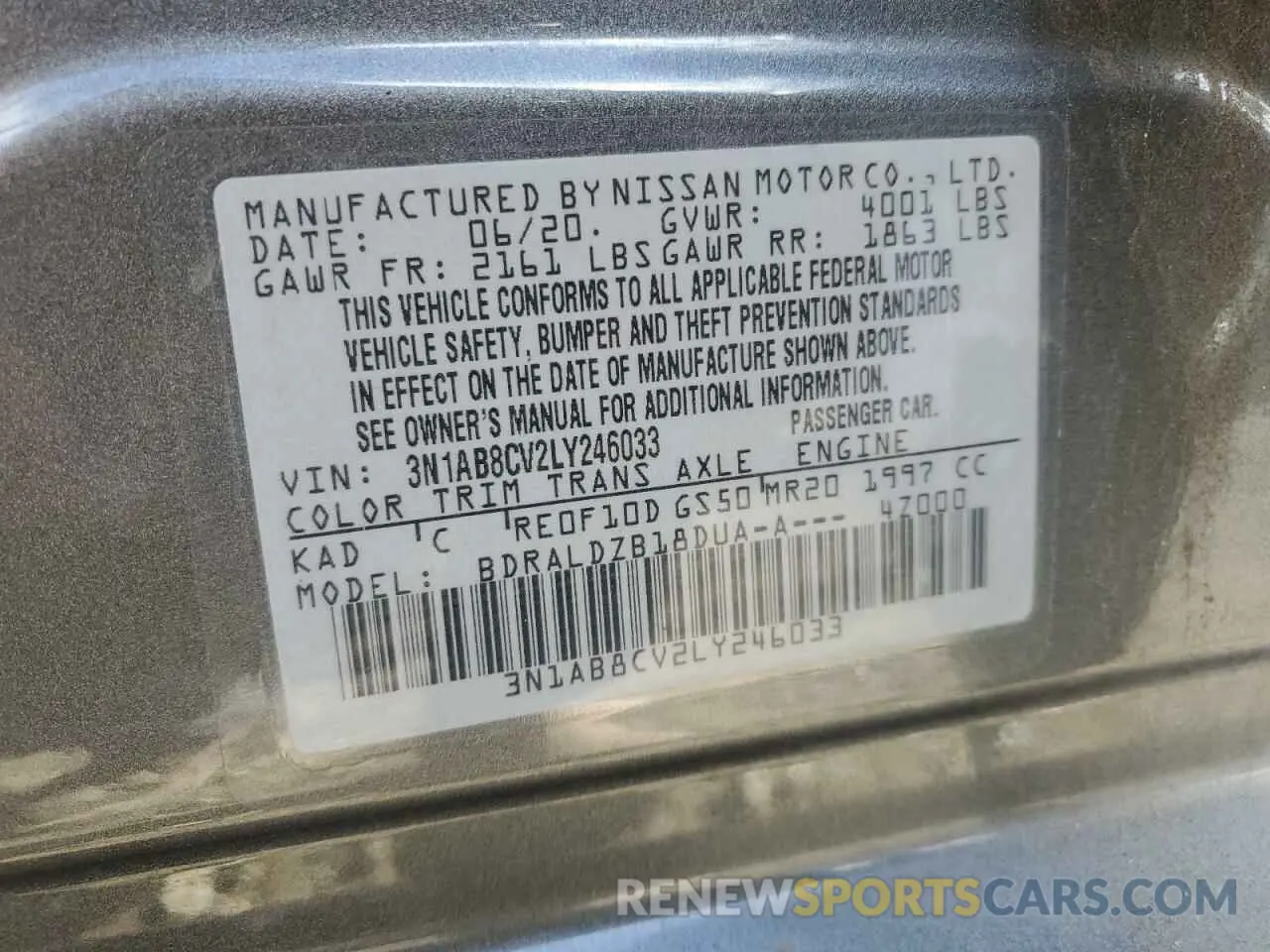 12 Photograph of a damaged car 3N1AB8CV2LY246033 NISSAN SENTRA 2020