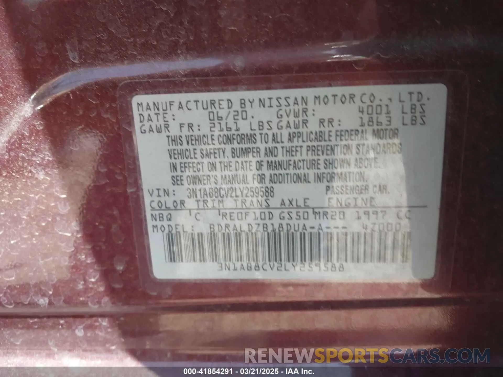 9 Photograph of a damaged car 3N1AB8CV2LY259588 NISSAN SENTRA 2020