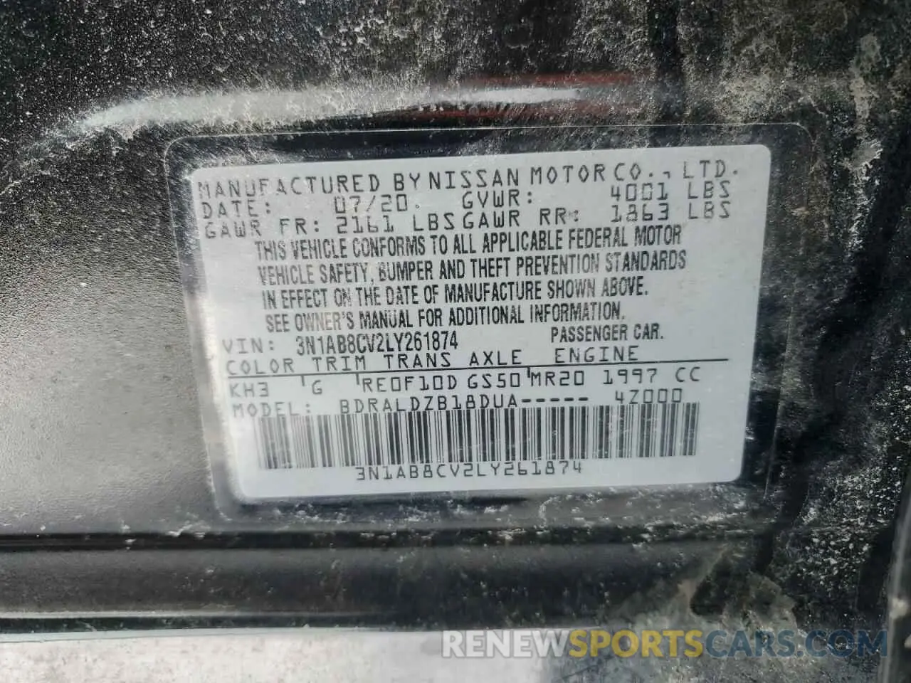 12 Photograph of a damaged car 3N1AB8CV2LY261874 NISSAN SENTRA 2020