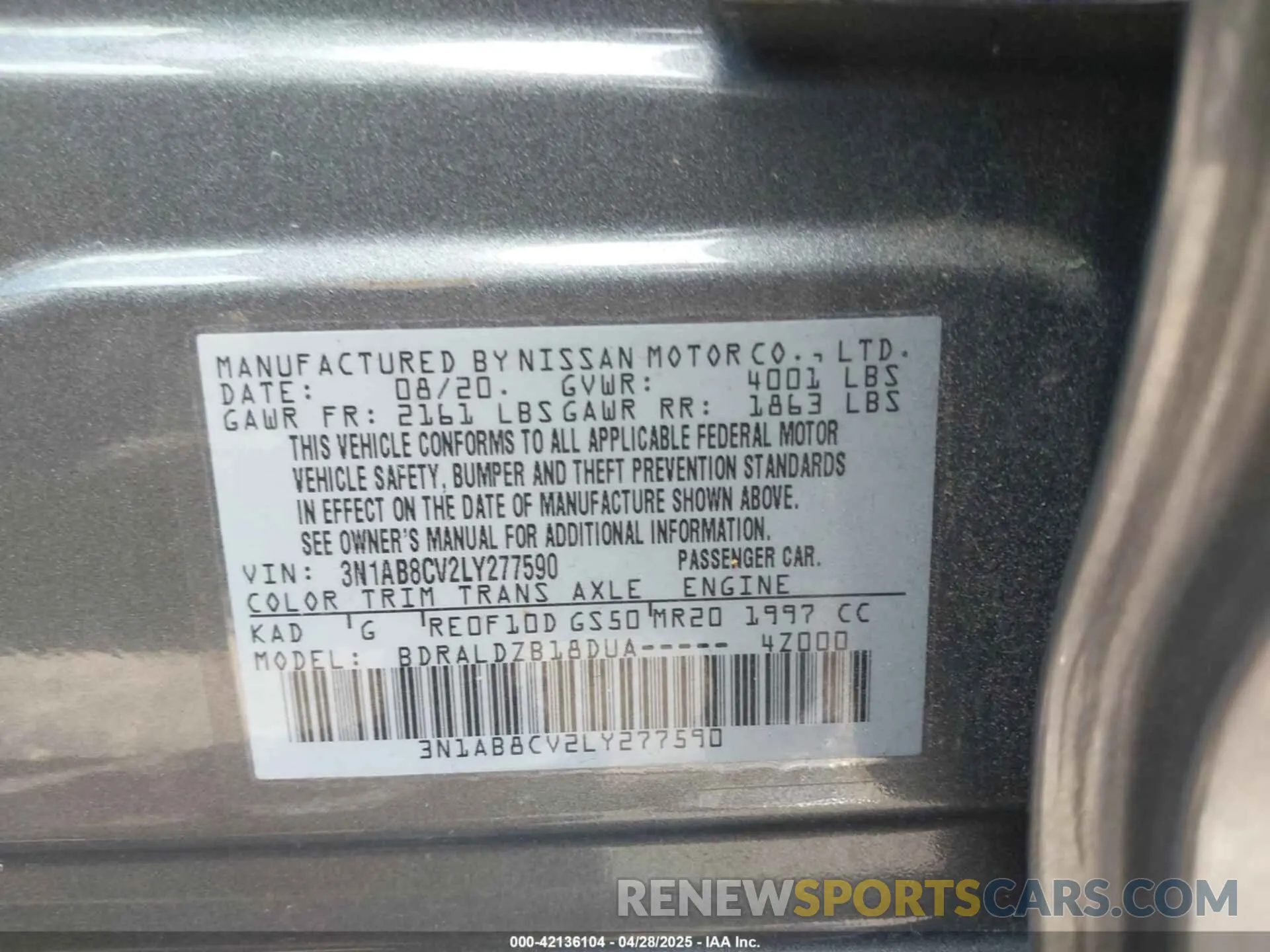 9 Photograph of a damaged car 3N1AB8CV2LY277590 NISSAN SENTRA 2020