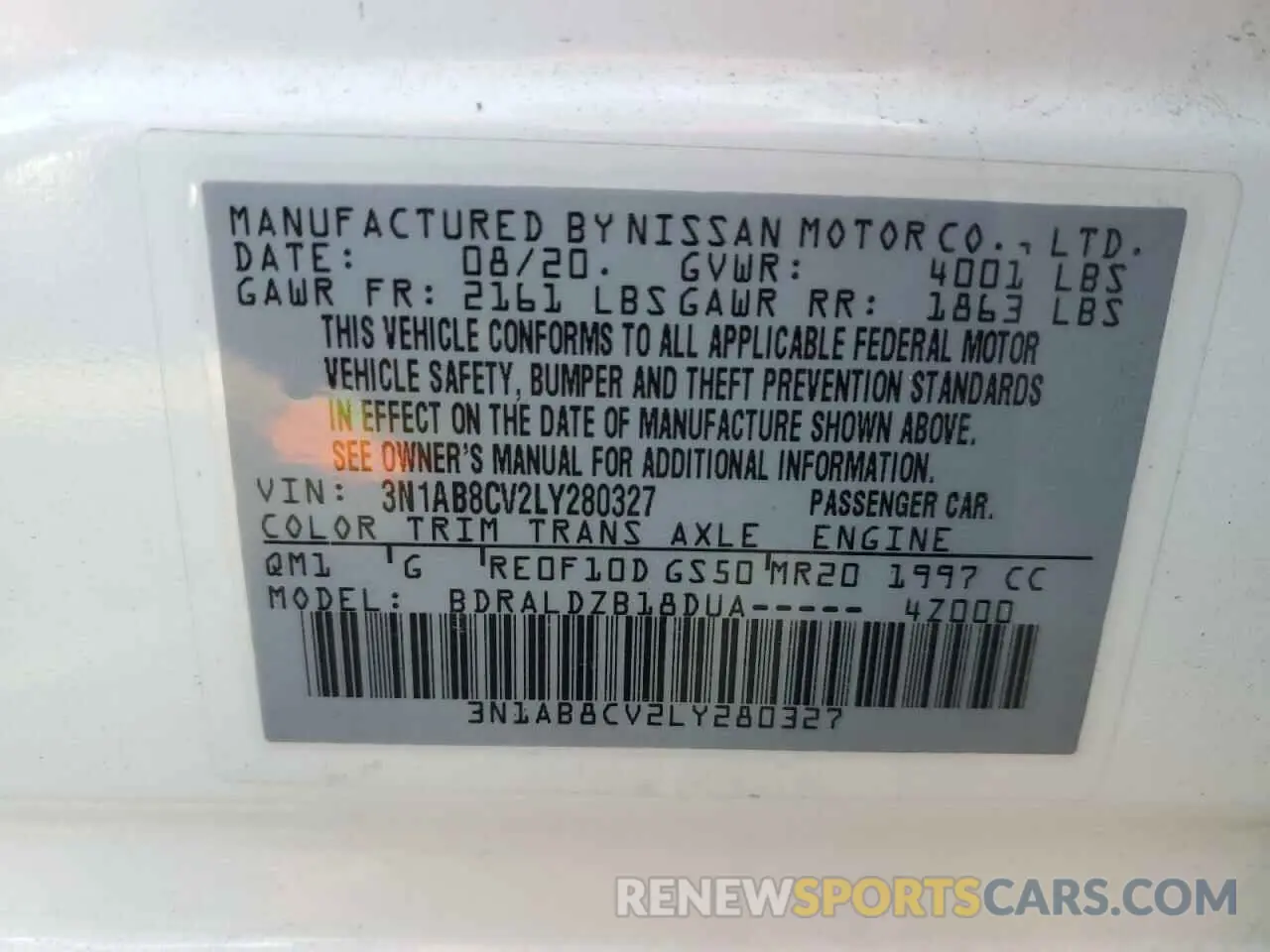 13 Photograph of a damaged car 3N1AB8CV2LY280327 NISSAN SENTRA 2020