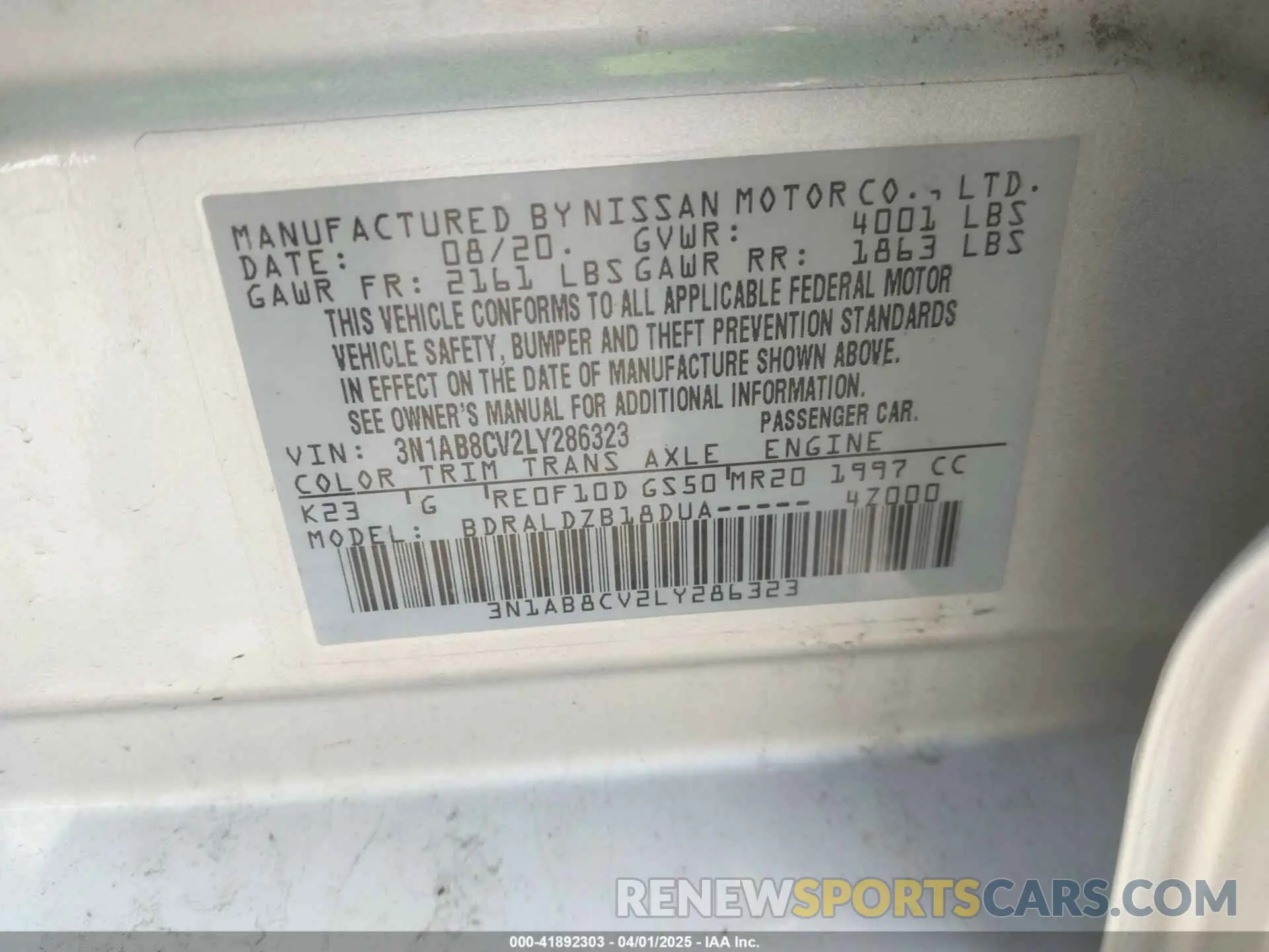 9 Photograph of a damaged car 3N1AB8CV2LY286323 NISSAN SENTRA 2020