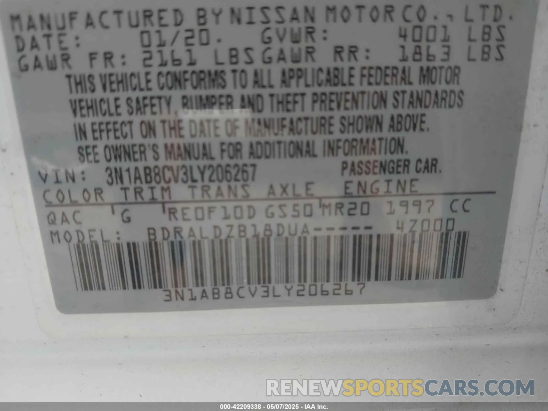 9 Photograph of a damaged car 3N1AB8CV3LY206267 NISSAN SENTRA 2020