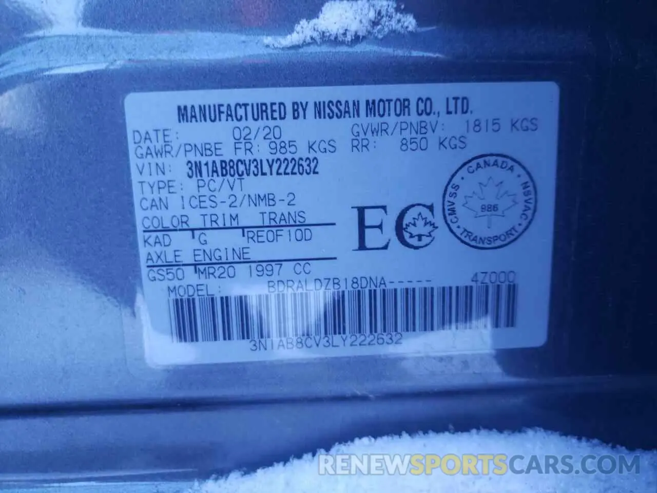 13 Photograph of a damaged car 3N1AB8CV3LY222632 NISSAN SENTRA 2020