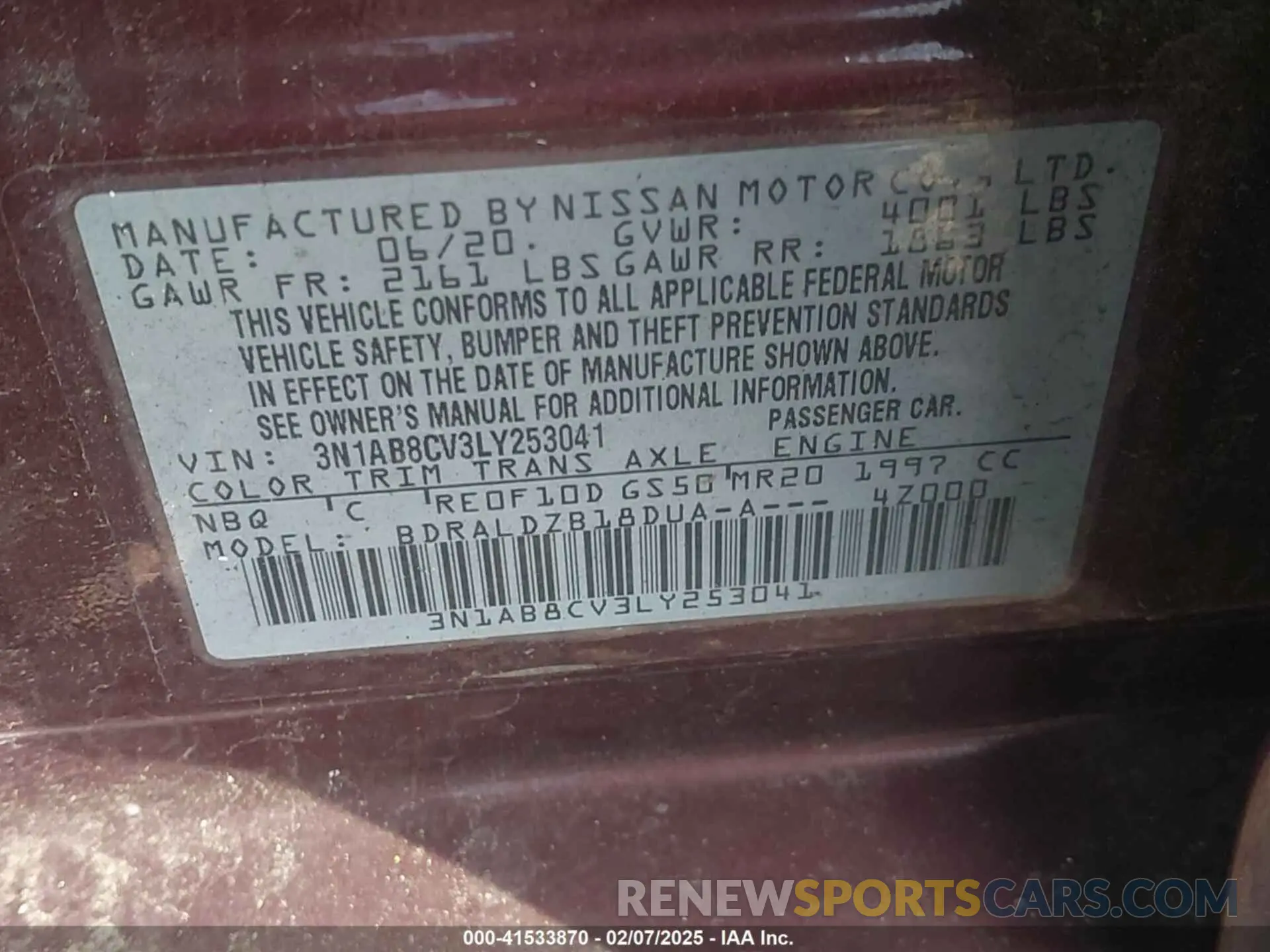9 Photograph of a damaged car 3N1AB8CV3LY253041 NISSAN SENTRA 2020