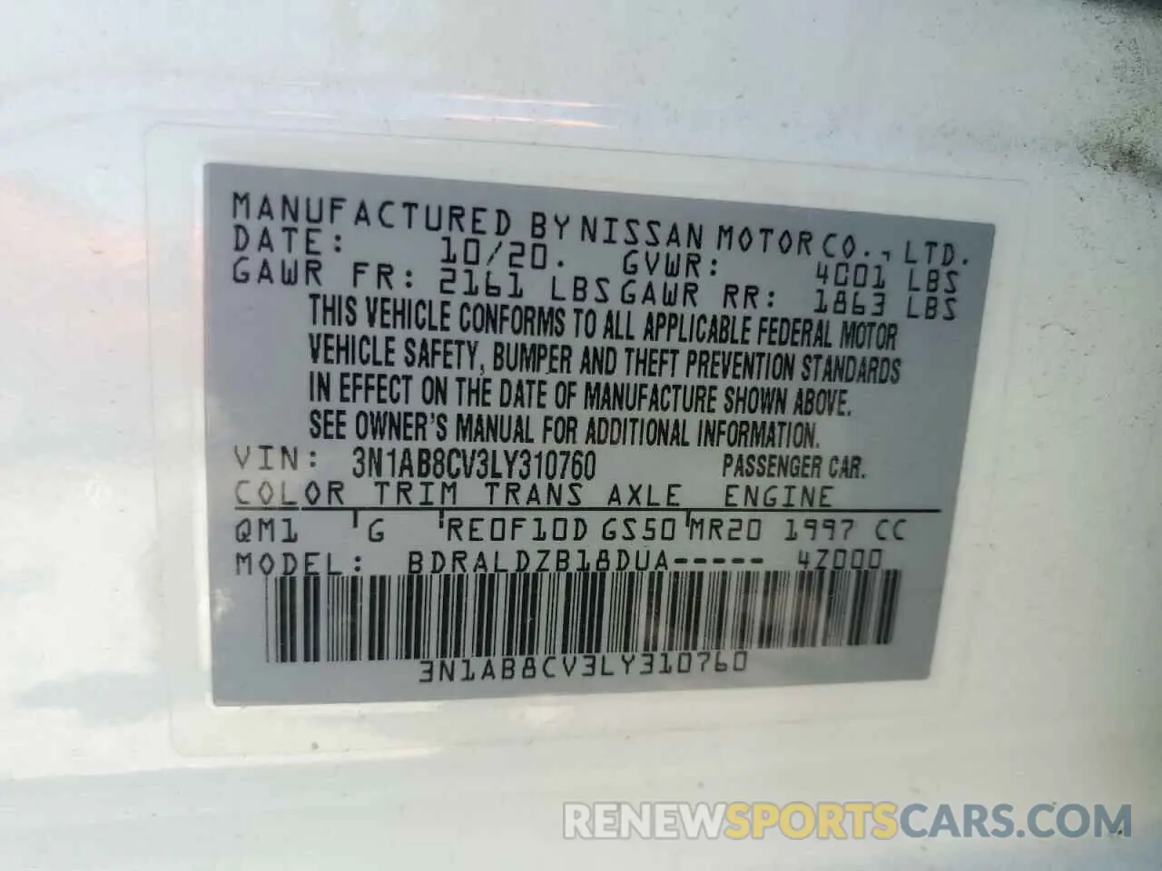 12 Photograph of a damaged car 3N1AB8CV3LY310760 NISSAN SENTRA 2020