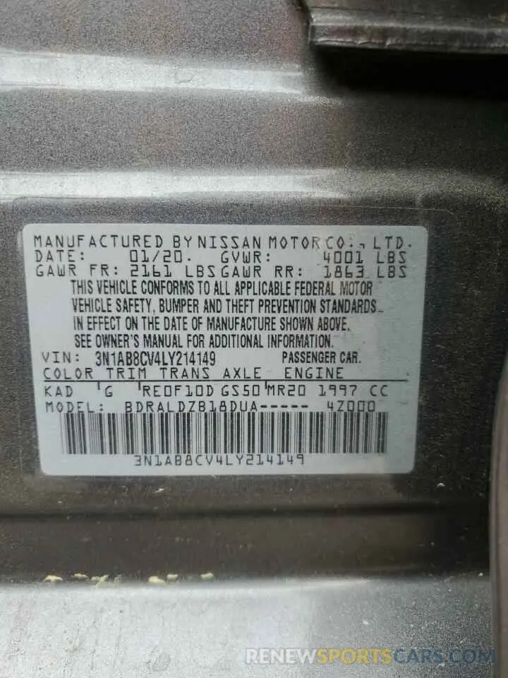12 Photograph of a damaged car 3N1AB8CV4LY214149 NISSAN SENTRA 2020