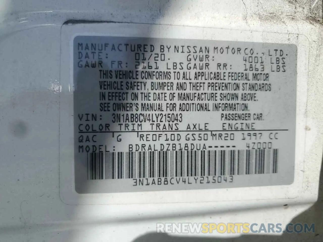 15 Photograph of a damaged car 3N1AB8CV4LY215043 NISSAN SENTRA 2020