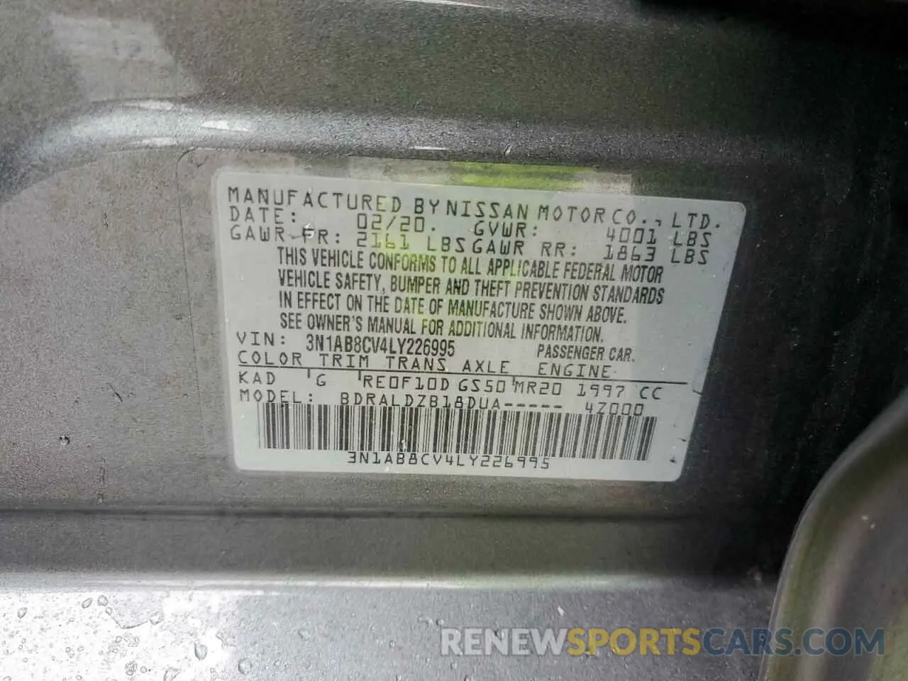 12 Photograph of a damaged car 3N1AB8CV4LY226995 NISSAN SENTRA 2020