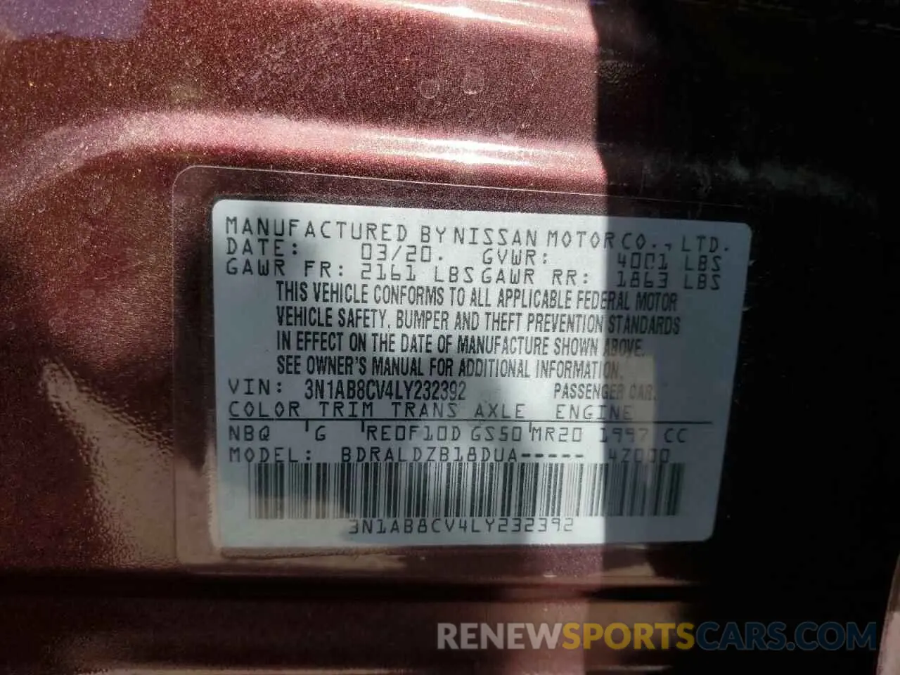 12 Photograph of a damaged car 3N1AB8CV4LY232392 NISSAN SENTRA 2020