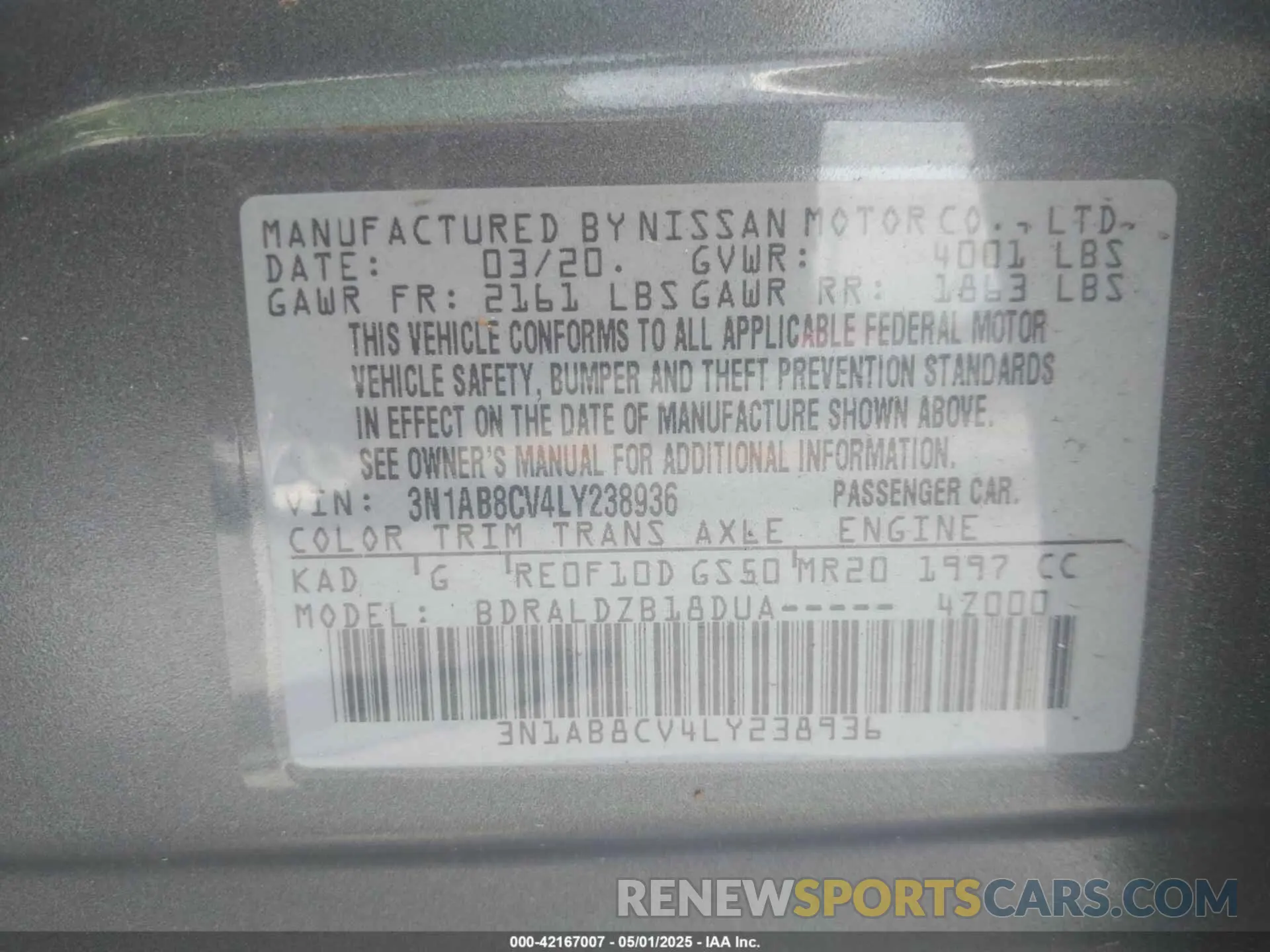 9 Photograph of a damaged car 3N1AB8CV4LY238936 NISSAN SENTRA 2020