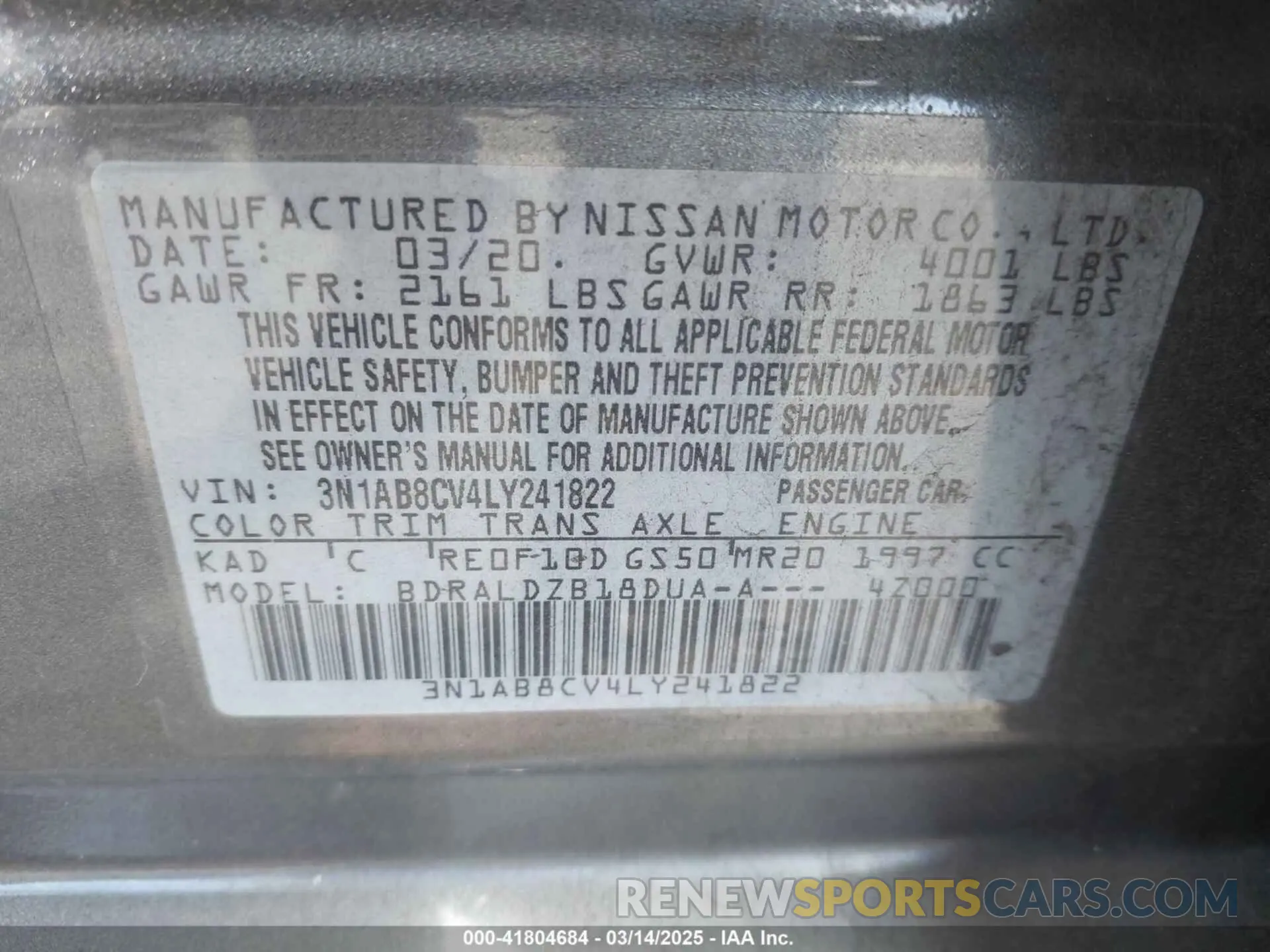 9 Photograph of a damaged car 3N1AB8CV4LY241822 NISSAN SENTRA 2020