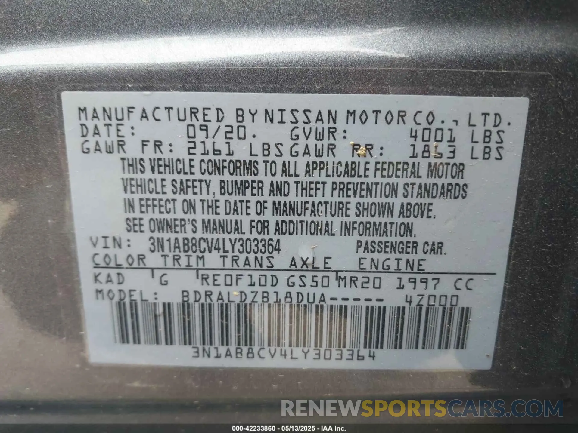 9 Photograph of a damaged car 3N1AB8CV4LY303364 NISSAN SENTRA 2020