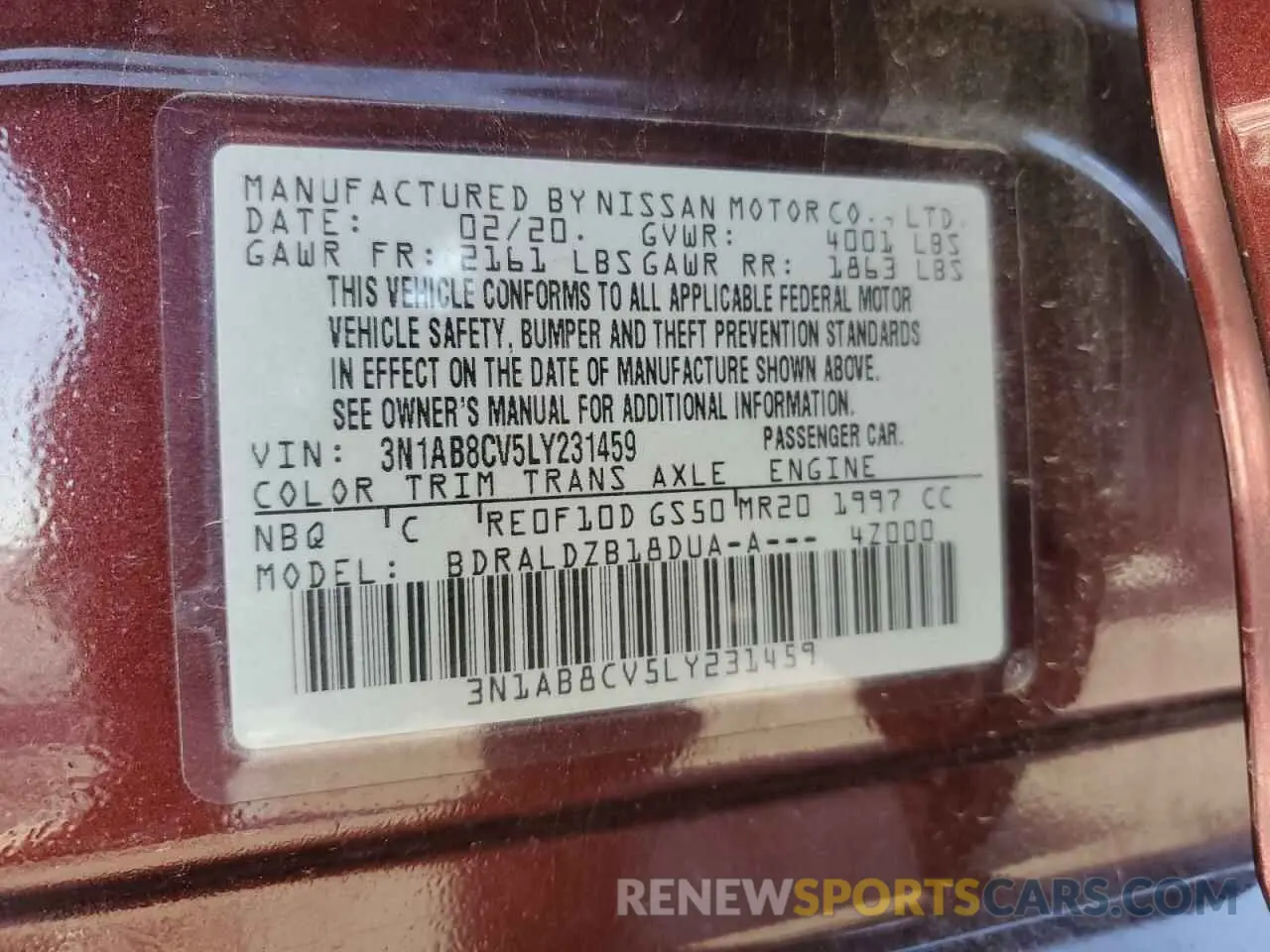 12 Photograph of a damaged car 3N1AB8CV5LY231459 NISSAN SENTRA 2020