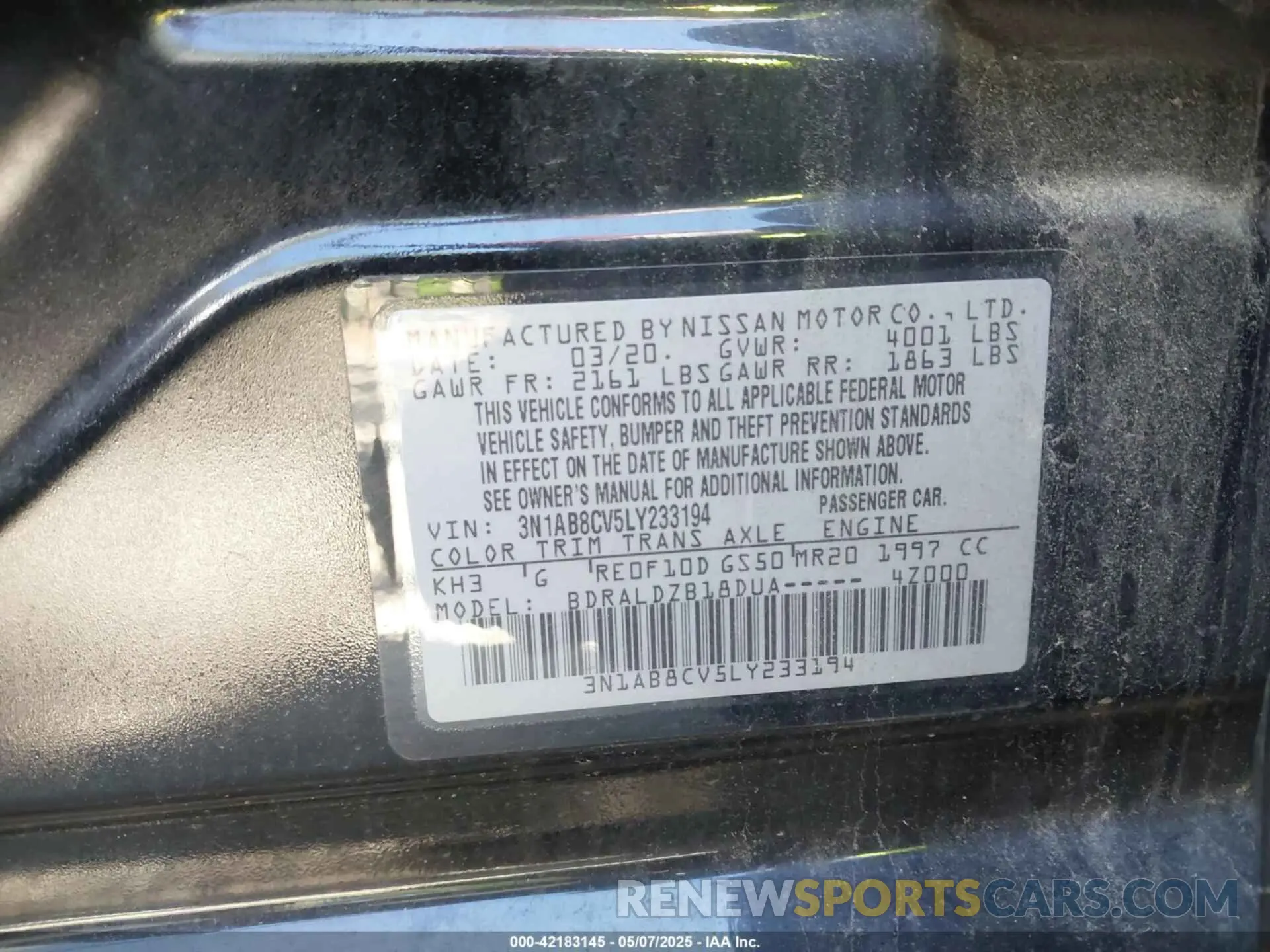 9 Photograph of a damaged car 3N1AB8CV5LY233194 NISSAN SENTRA 2020