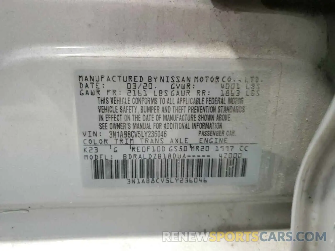12 Photograph of a damaged car 3N1AB8CV5LY236046 NISSAN SENTRA 2020