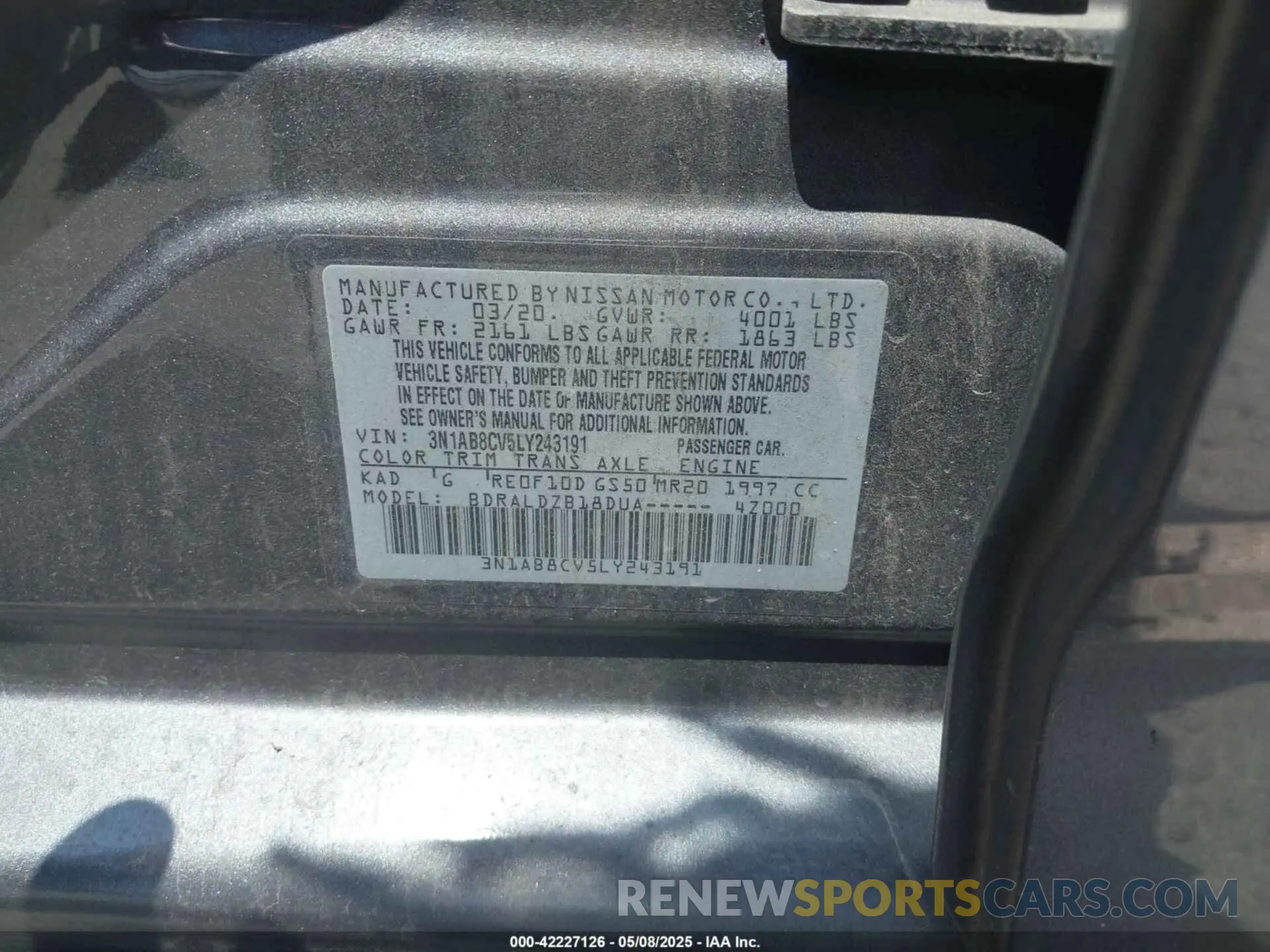 9 Photograph of a damaged car 3N1AB8CV5LY243191 NISSAN SENTRA 2020