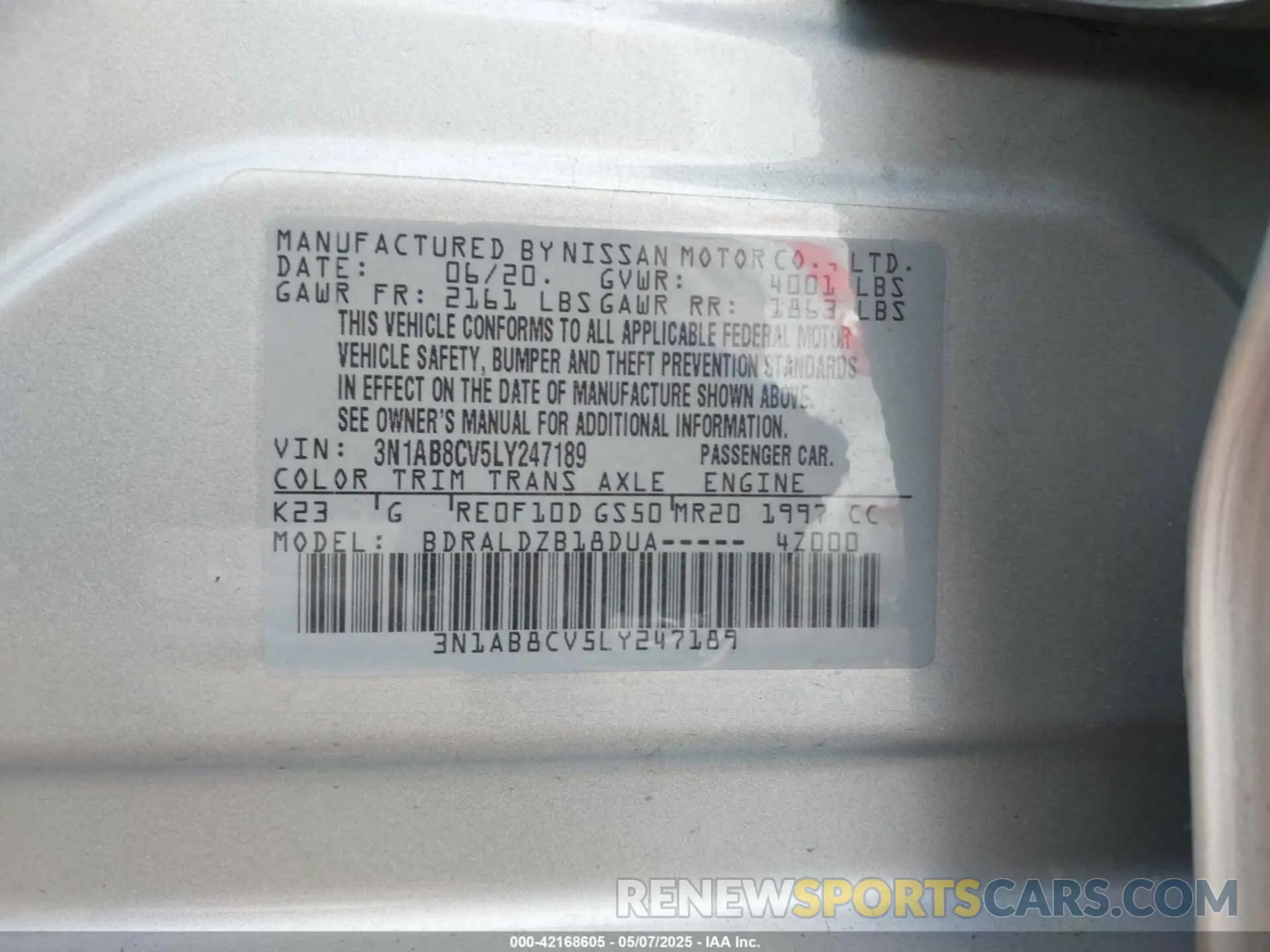 9 Photograph of a damaged car 3N1AB8CV5LY247189 NISSAN SENTRA 2020