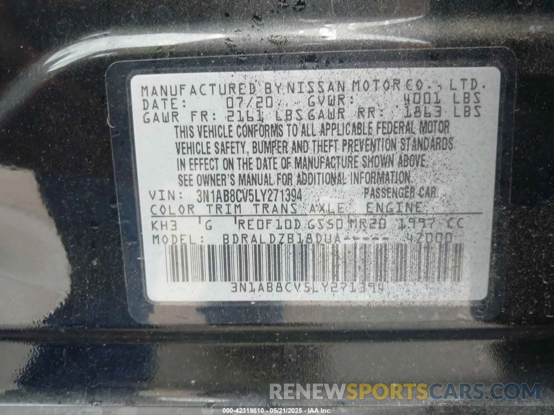 9 Photograph of a damaged car 3N1AB8CV5LY271394 NISSAN SENTRA 2020