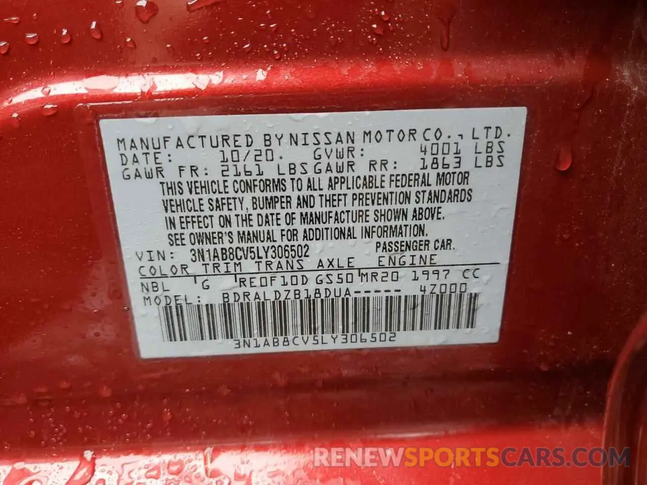 13 Photograph of a damaged car 3N1AB8CV5LY306502 NISSAN SENTRA 2020