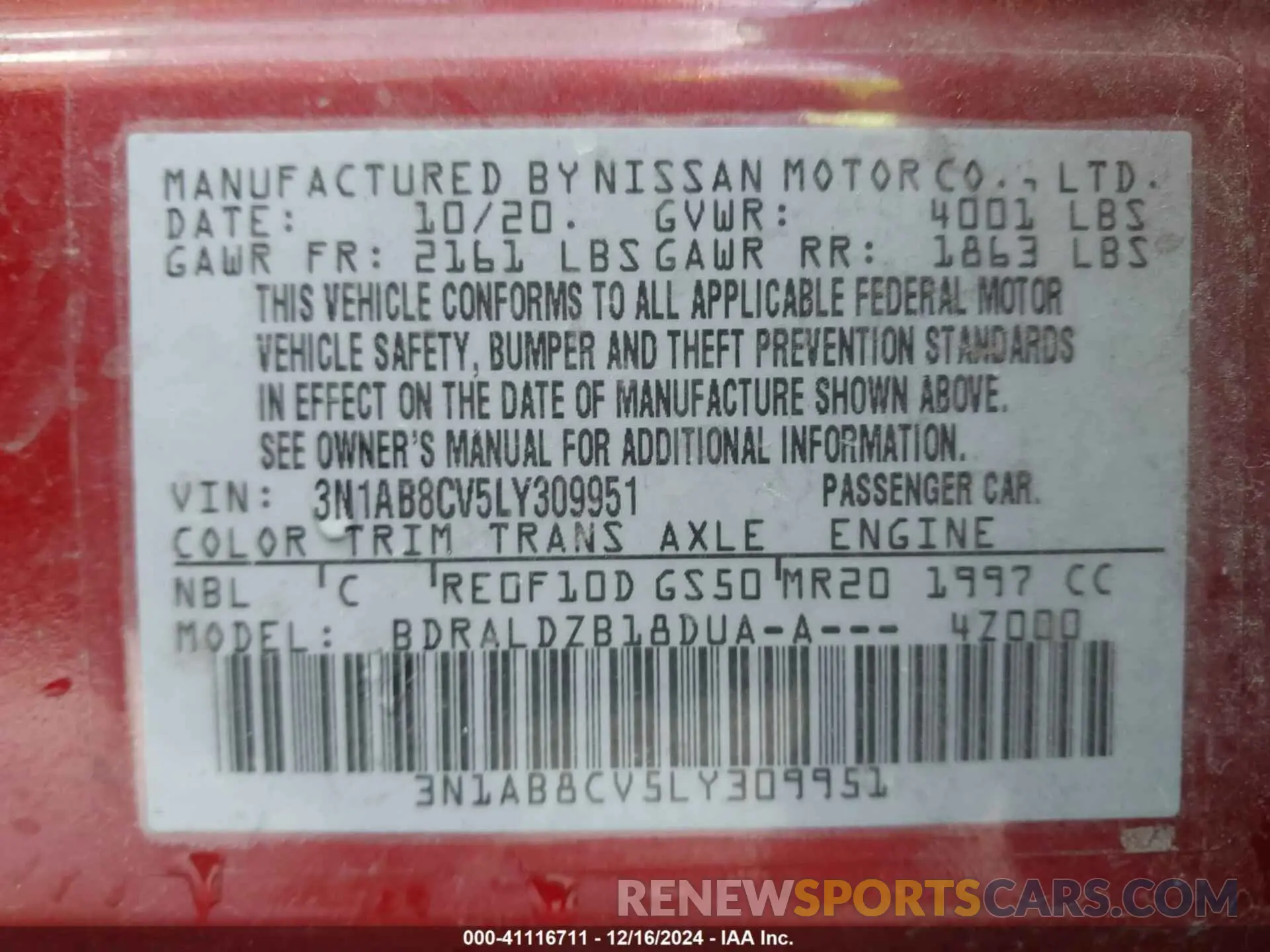 9 Photograph of a damaged car 3N1AB8CV5LY309951 NISSAN SENTRA 2020
