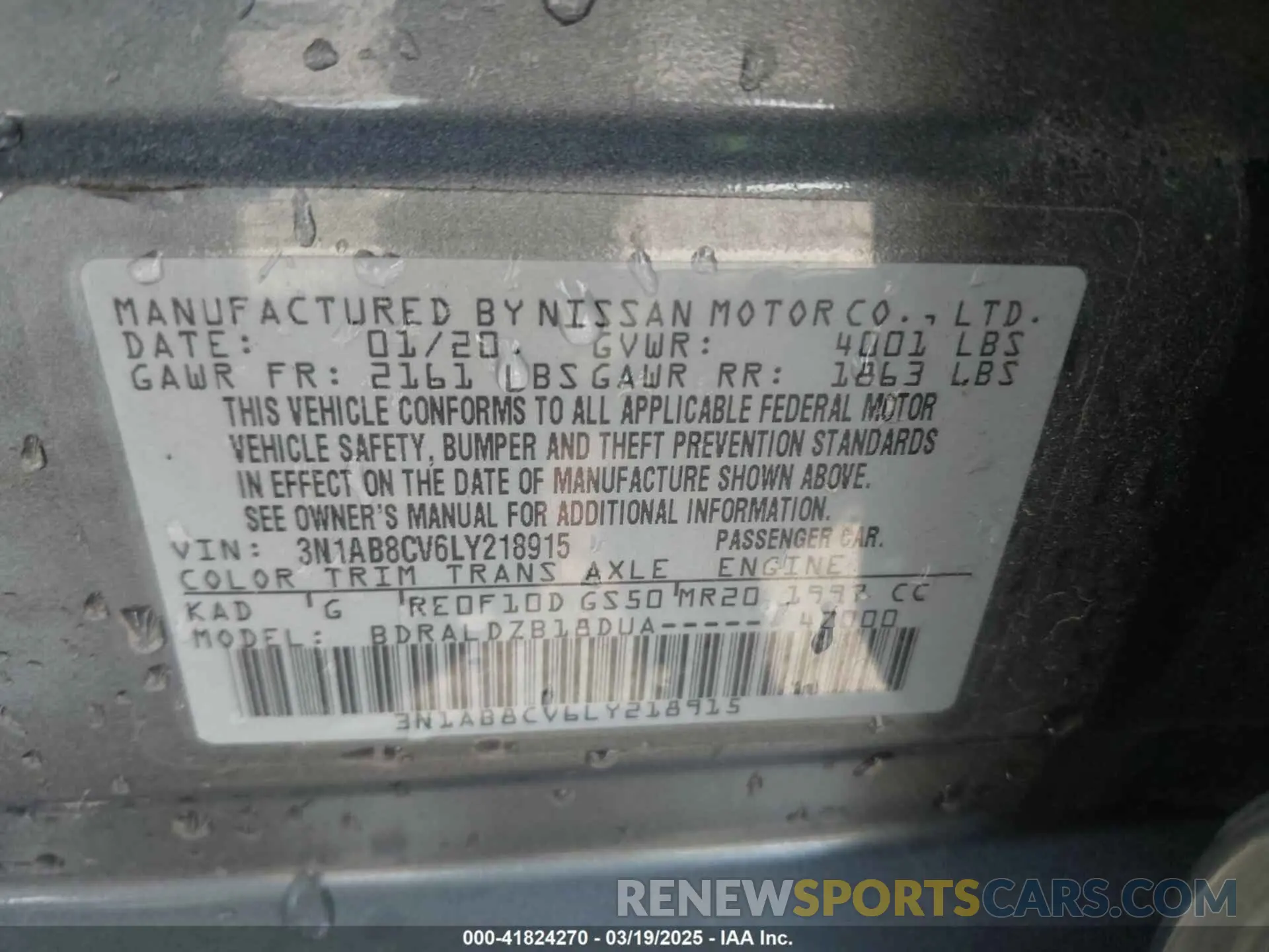 9 Photograph of a damaged car 3N1AB8CV6LY218915 NISSAN SENTRA 2020