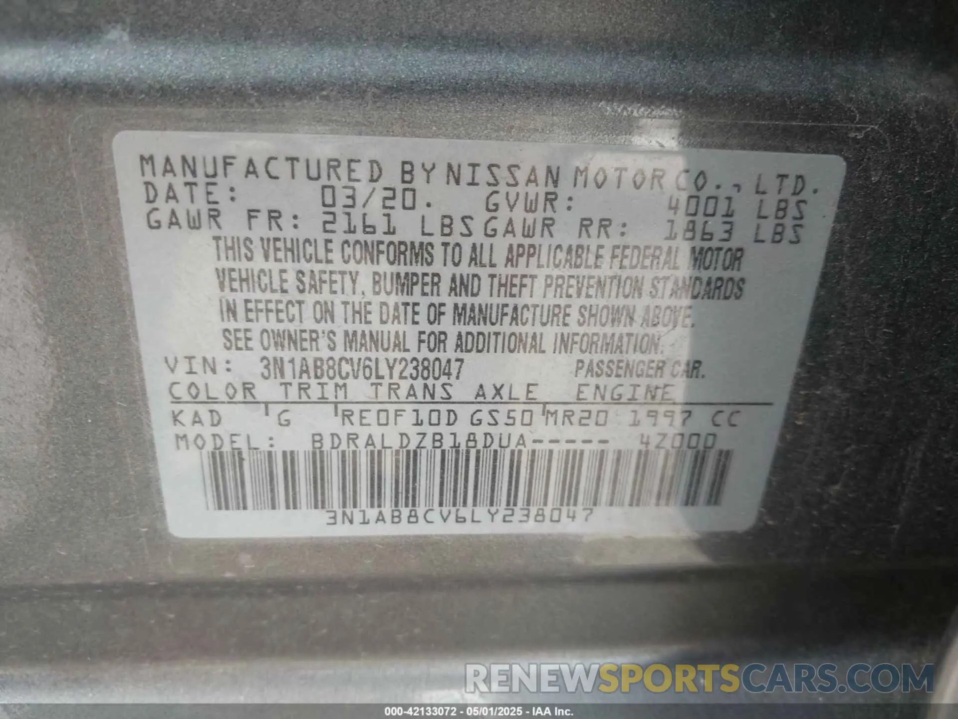 9 Photograph of a damaged car 3N1AB8CV6LY238047 NISSAN SENTRA 2020