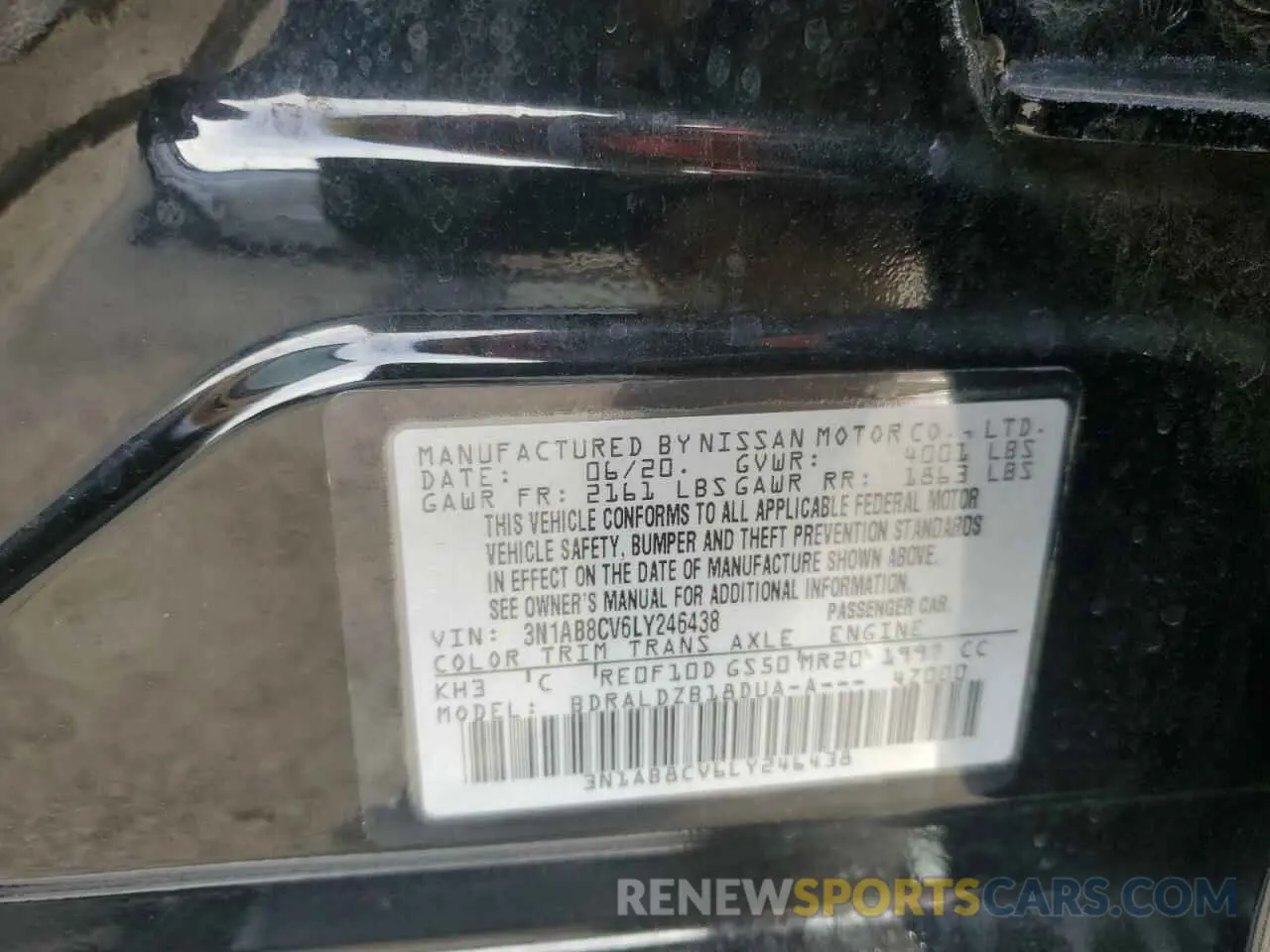 14 Photograph of a damaged car 3N1AB8CV6LY246438 NISSAN SENTRA 2020