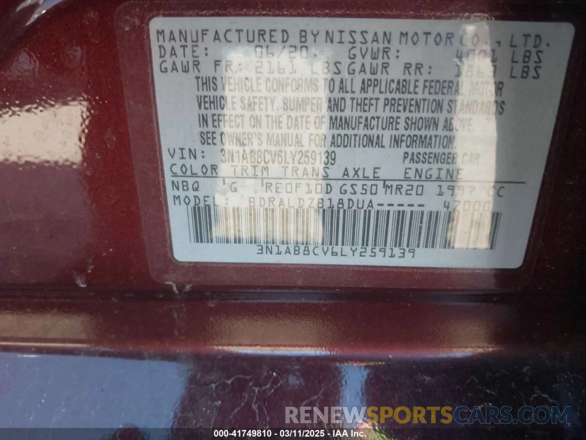 9 Photograph of a damaged car 3N1AB8CV6LY259139 NISSAN SENTRA 2020