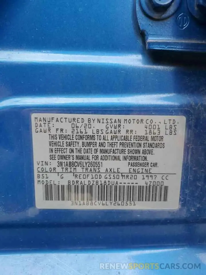 13 Photograph of a damaged car 3N1AB8CV6LY260551 NISSAN SENTRA 2020