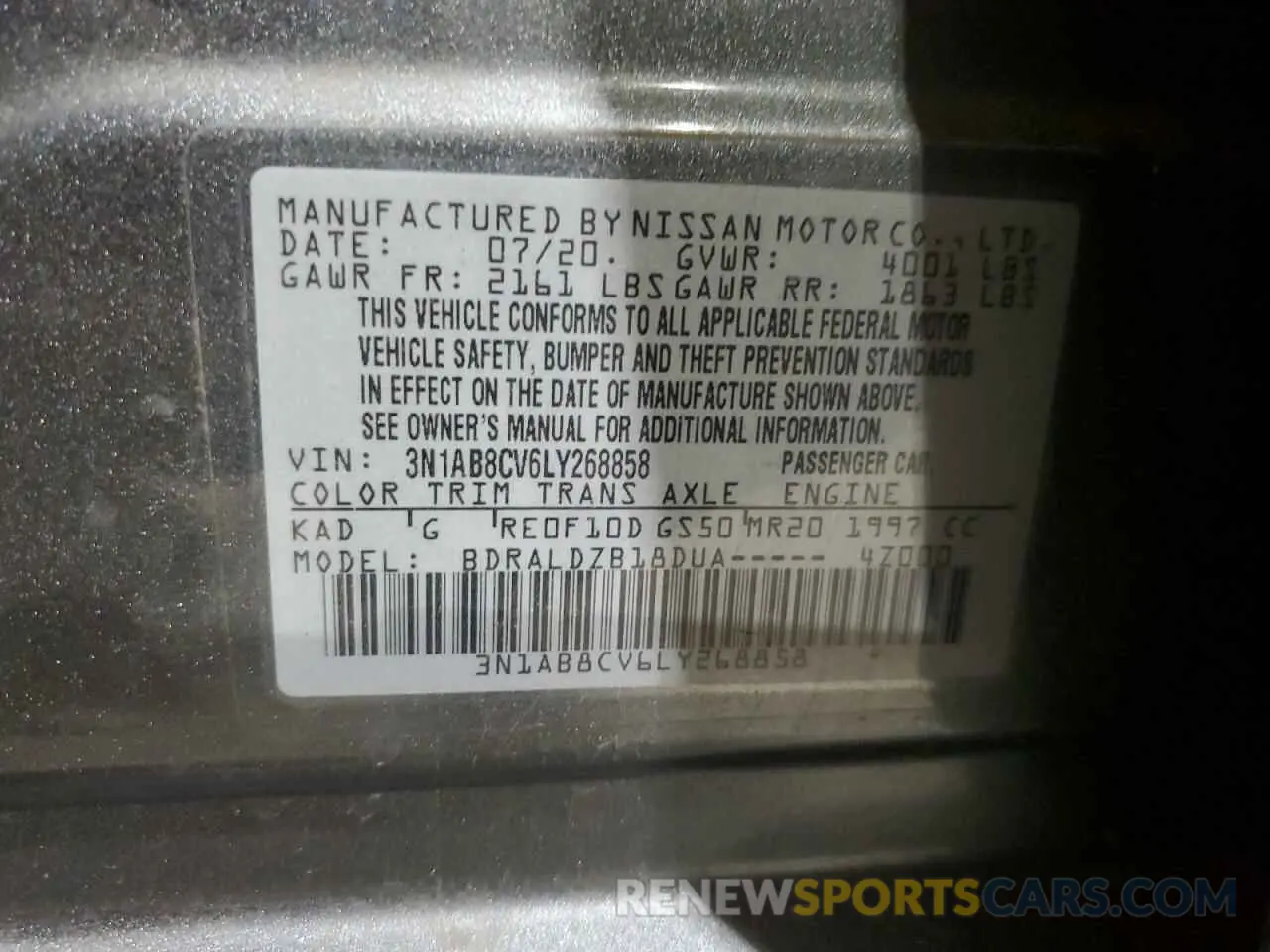 15 Photograph of a damaged car 3N1AB8CV6LY268858 NISSAN SENTRA 2020
